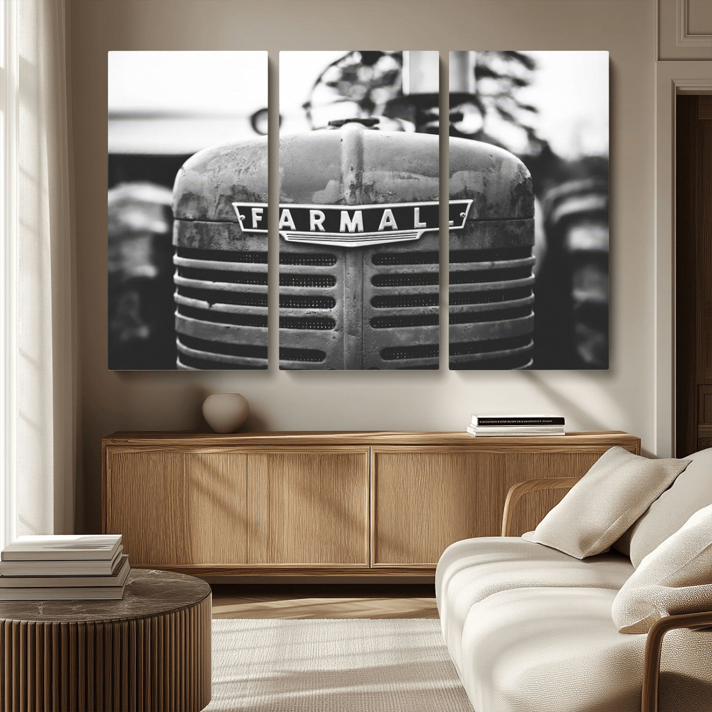 MGV-CV-48X32-3P - Vintage Farmall Tractor Wall Art Canvas Print, Rustic Farmhouse Decor Ready to Hang