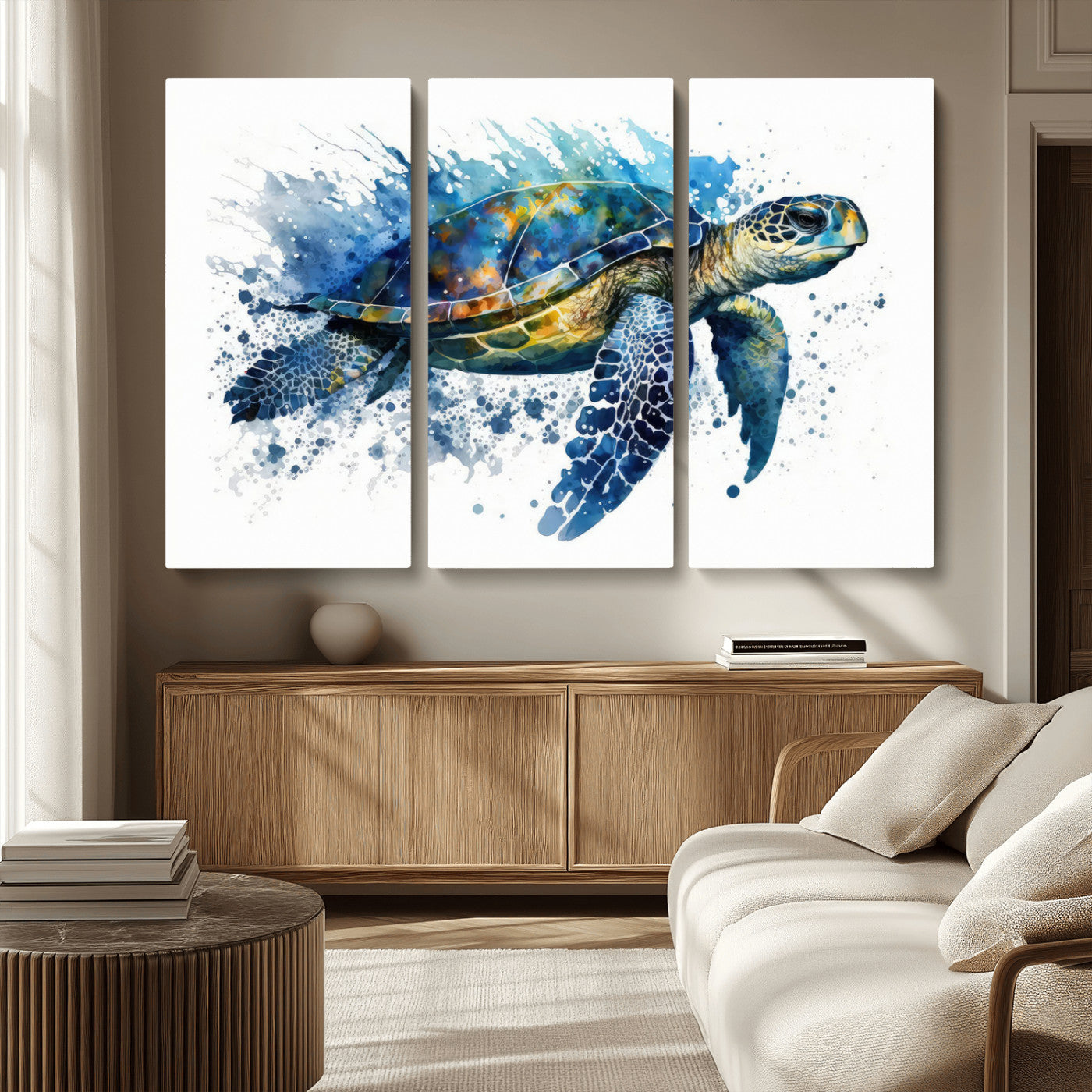 MGV-CV-48X32-3P - Watercolor Turtle Wall Art Canvas Print for Decoration