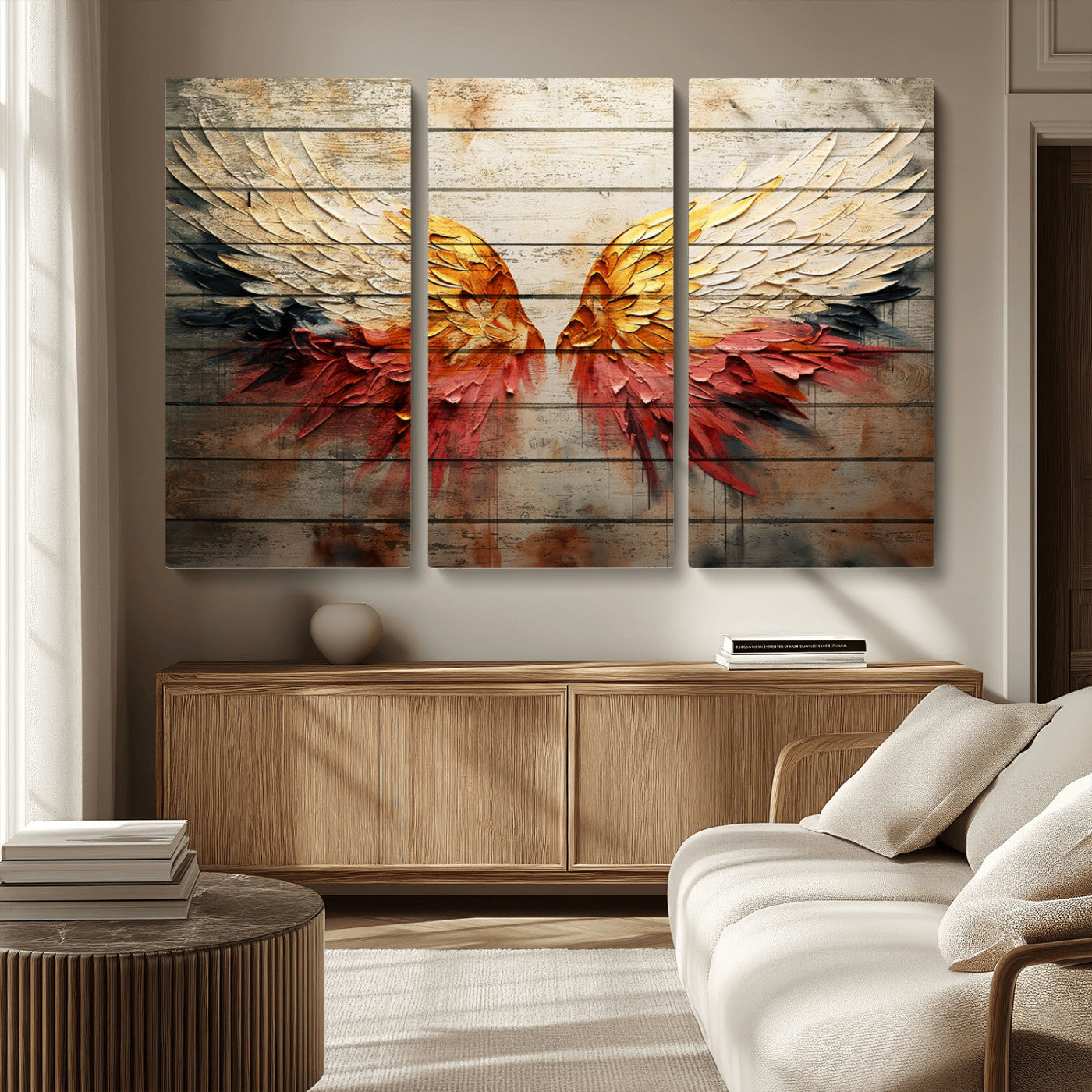 MGV-CV-48X32-3P - Abstract Angel Wings Canvas Wall Art – Framed and Ready to Hang Modern Angelic Wings Decor for