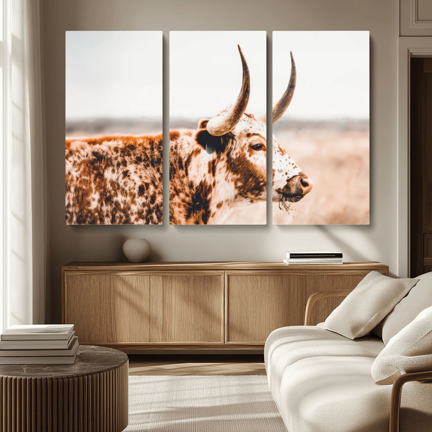 -Speckled Bull Wall Art Canvas Print – Rustic Cow Longhorn Farmhouse Animal Decor – Western Longhorn