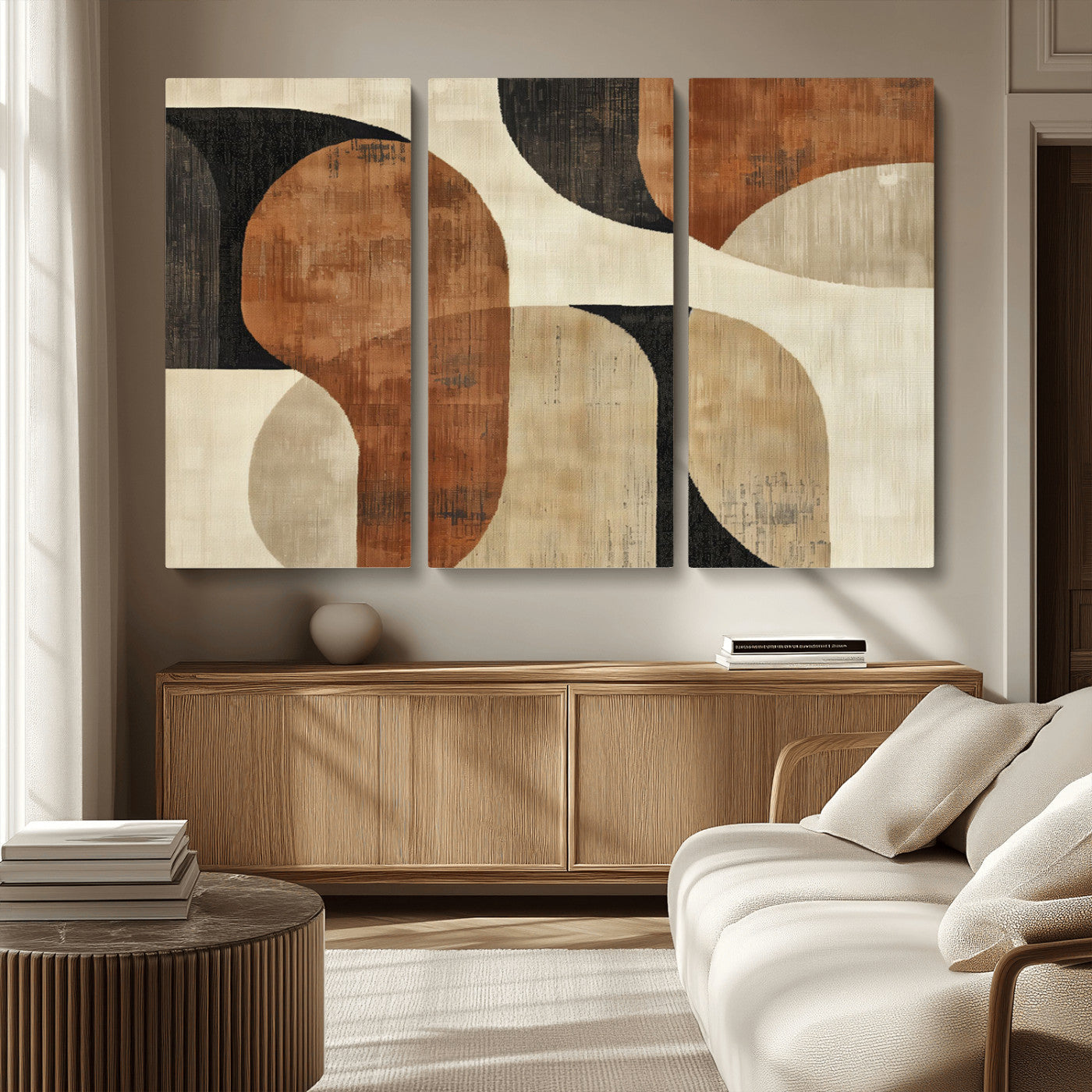 MGV-CV-48X32-3P - Wabi Sabi Abstract Wall Art Canvas Print | Large Minimalist Modern Geometric Wall Decor for Living
