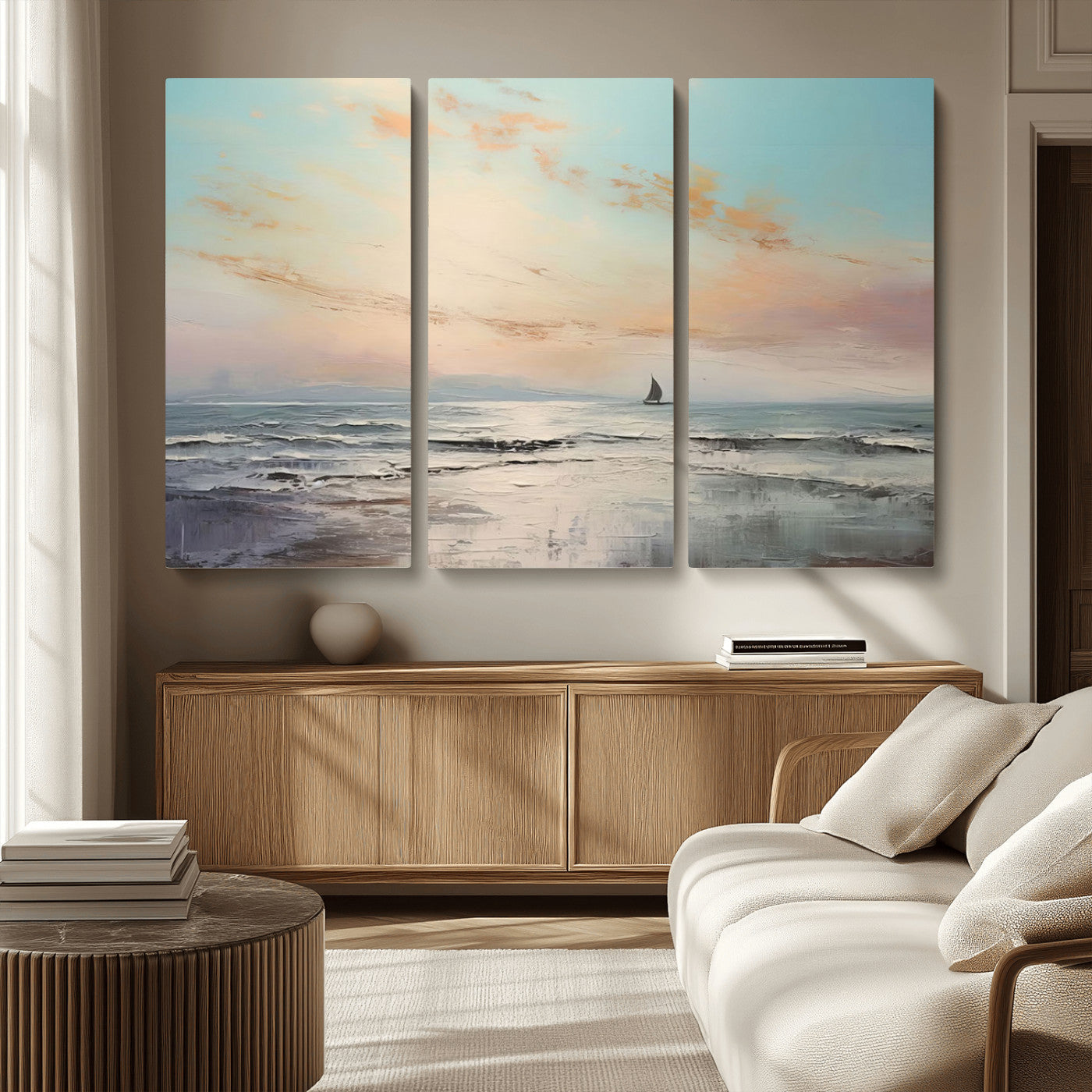 MGV-CV-48X32-3P - Abstract Ocean Wall Art -  Boat Wall Art Canvas Print