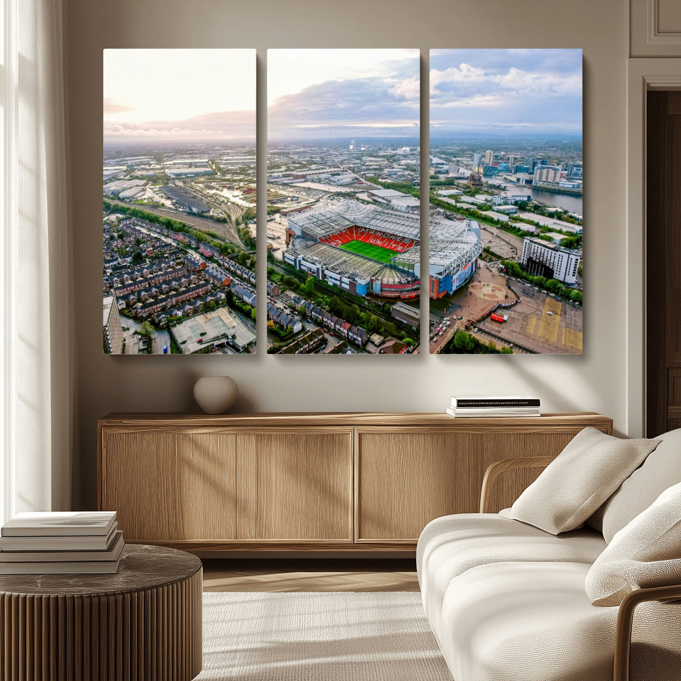 MGV-CV-48X32-3P - Old Trafford Manchester United Stadium Wall Art Canvas Print - Aerial View Stadium, Old Trafford