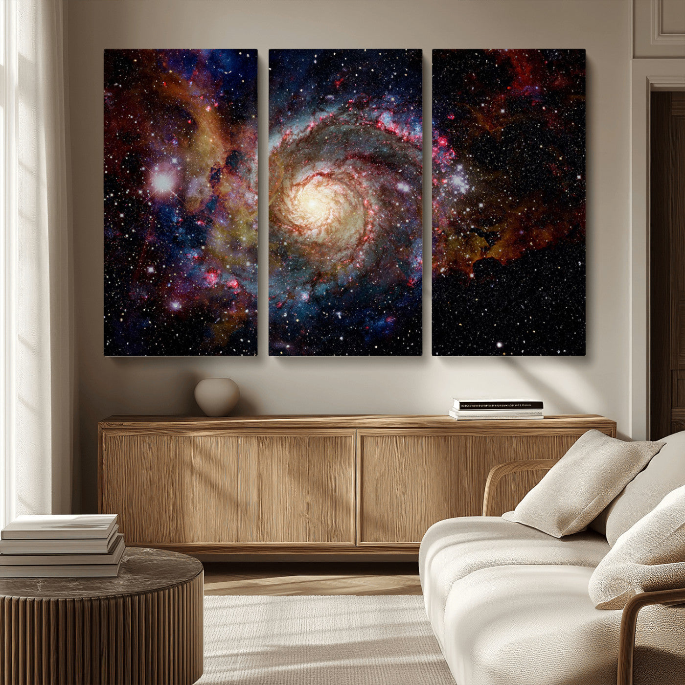 MGV-CV-48X32-3P - Nebula and Galaxies in Space Wall Art Canvas Print, Spiral Galaxy Wall Art Canvas Print