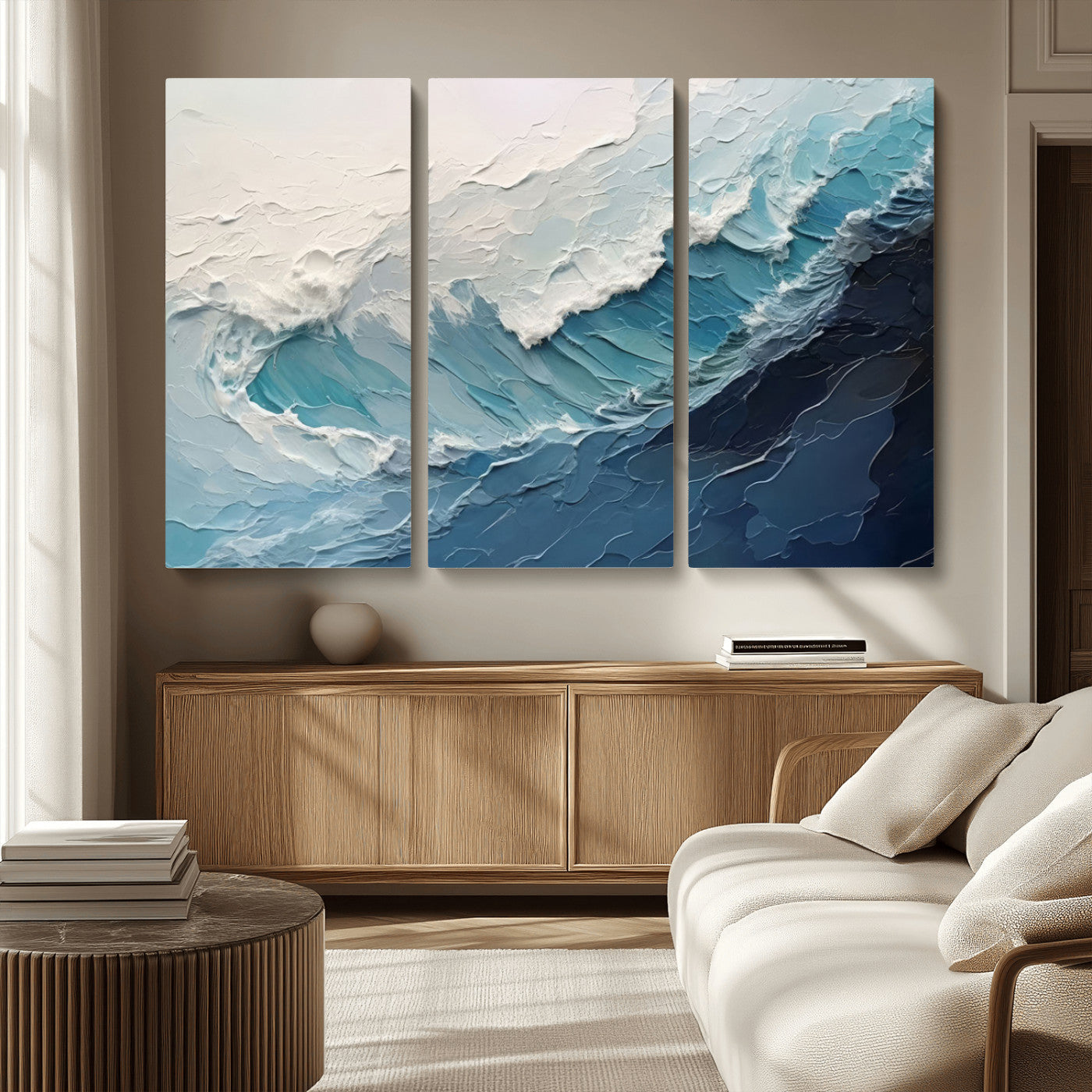 MGV-CV-48X32-3P - Ocean Wave Canvas Wall Art Print - Coastal Wall Decor for Living Room - Large Ocean Wave Wall Art