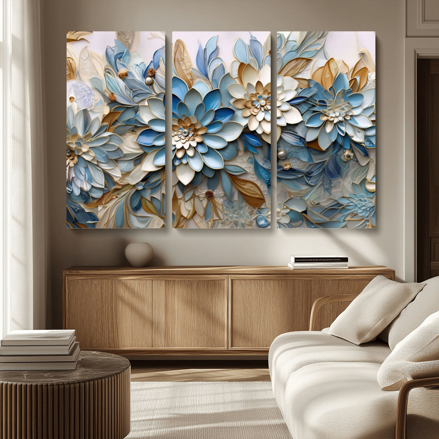 MGV-CV-48X32-3P - Blu Abstract Flower Wall Art Canvas Print