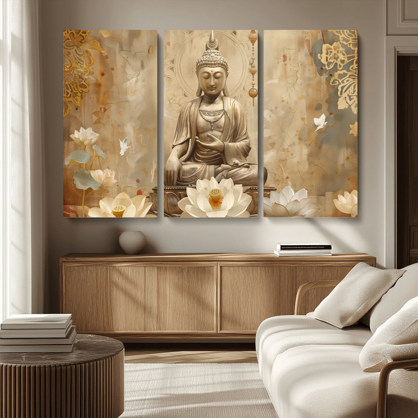 MGV-CV-48X32-3P - Buddha Wall Art Canvas Print, Buddha Meditation Room Decor, Yoga Room Wall Decor