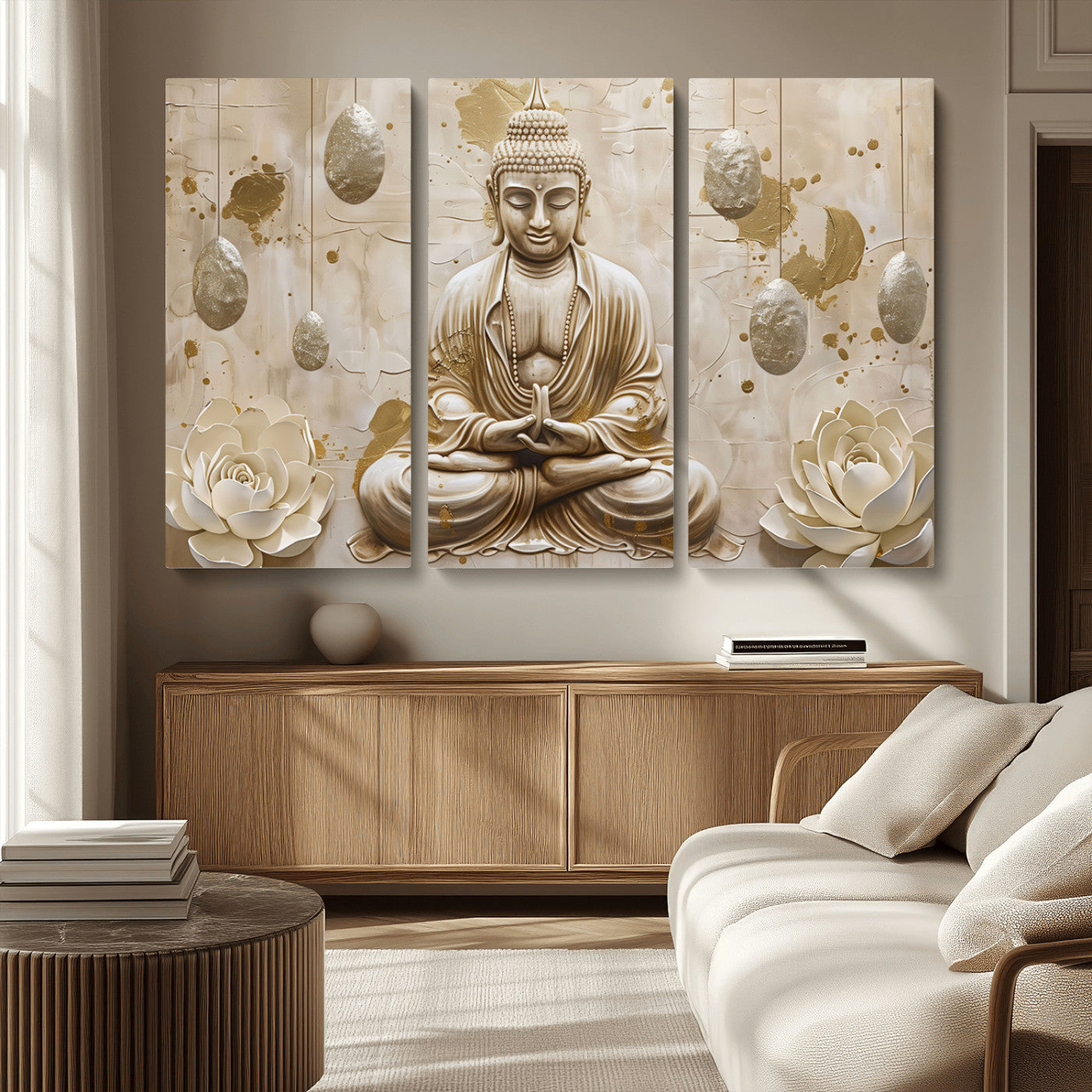 MGV-CV-48X32-3P - Serene Buddha Wall Art | Yoga Room Decor and Meditation Wall Art Print | Framed and Ready to Hang