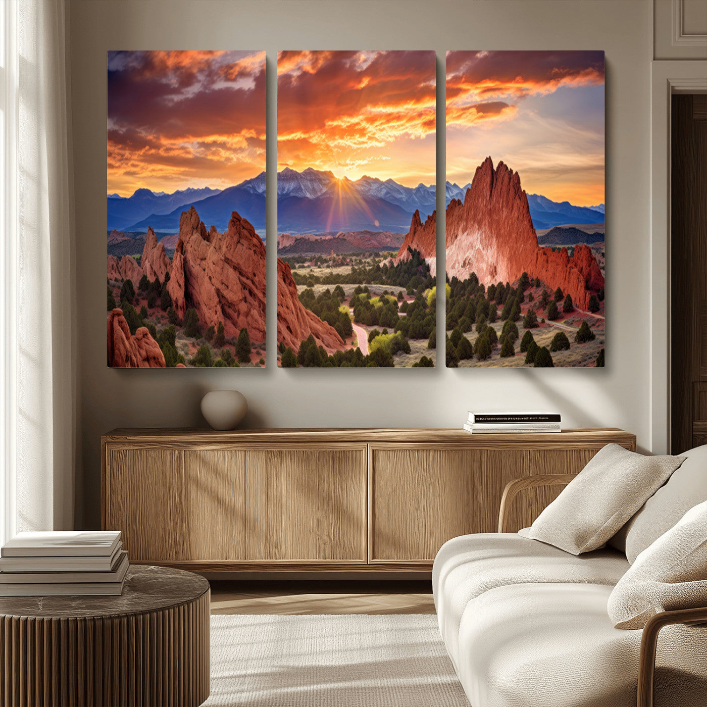 MGV-CV-48X32-3P - Rocky Mountains Sunset Wall Art Canvas Print – Ready to Hang, Framed Colorado Landscape