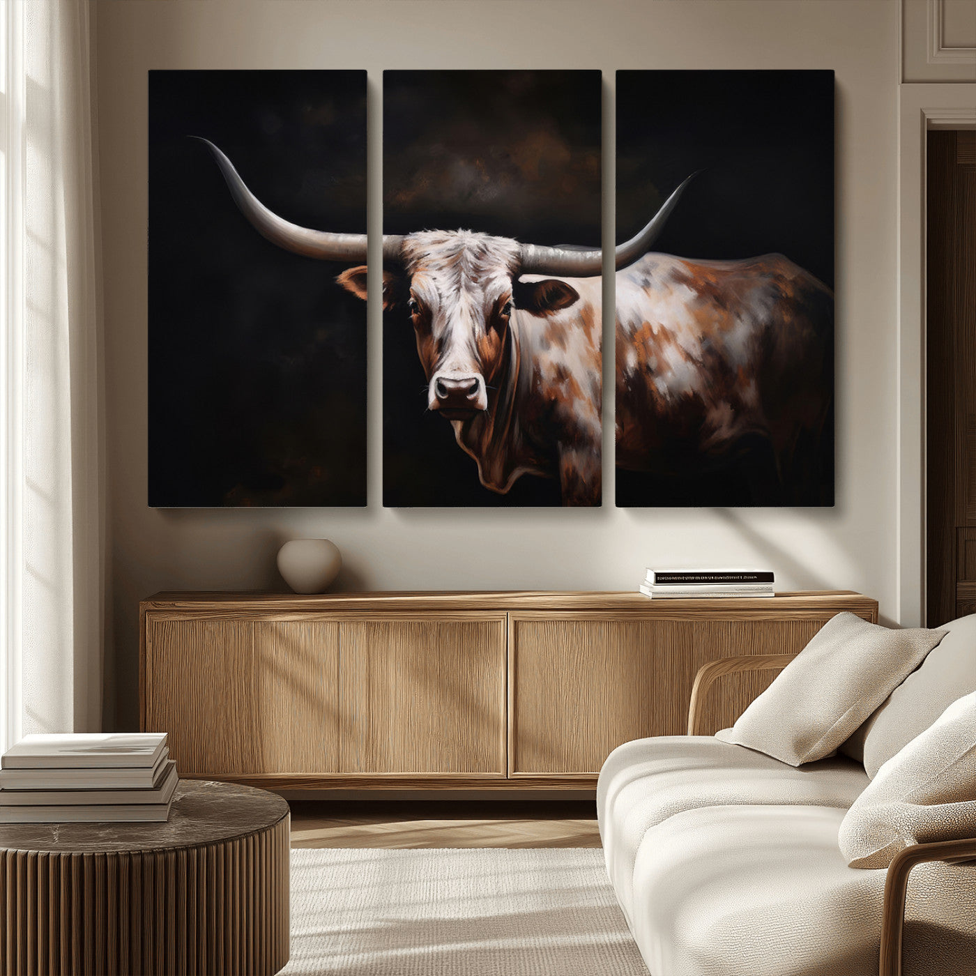 82543-MGV-CV-36X24-Texas Longhorn Wall Art Canvas Print | Western Ranch Decor | Bold Rustic Cattle Artwork | Ready to