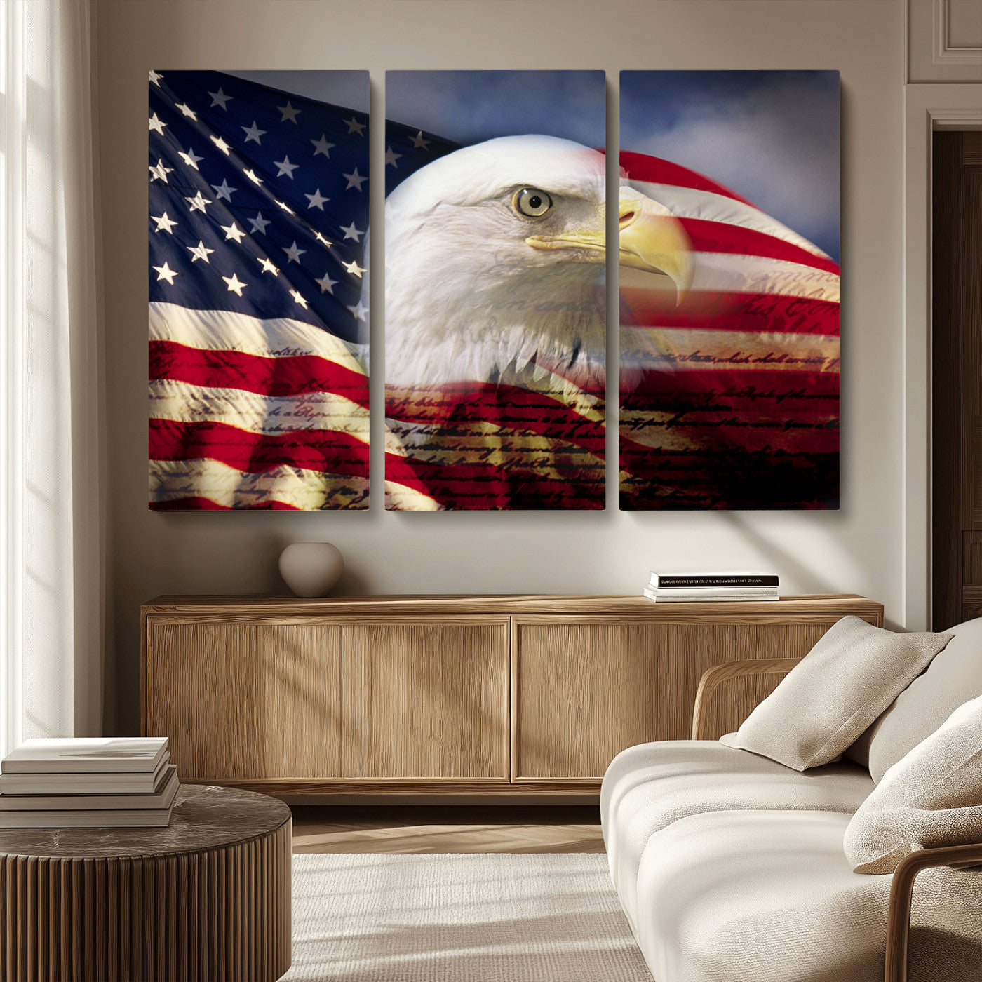 MGV-CV-48X32-3P - American Flag Eagle Symbol Wall Art, American Flag Eagle Wall Art Canvas Print