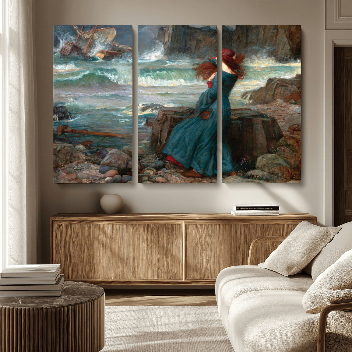 -Miranda by the Shore Wall Art Canvas Print – Tempest Scene Ocean Storm – Ready to Hang