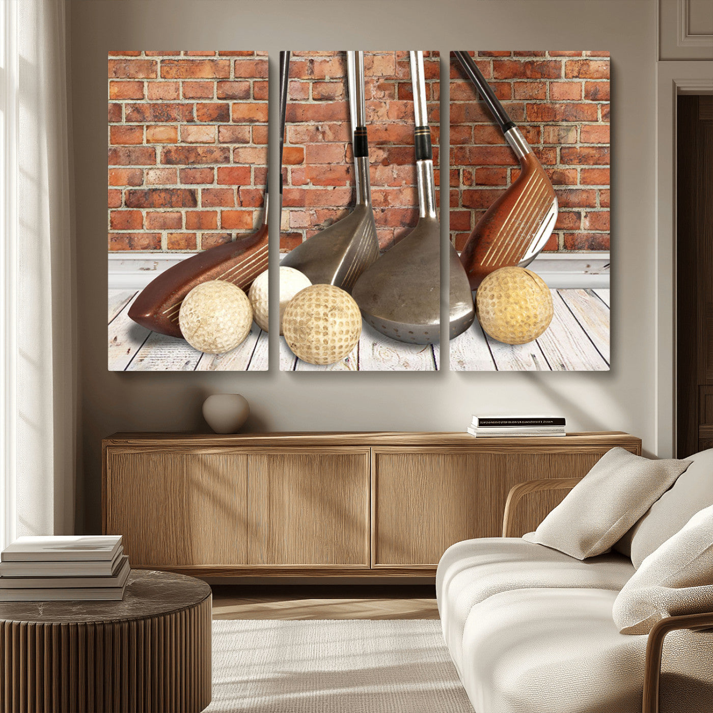 MGV-CV-48X32-3P - Vintage Golf Ball Wall Art Canvas Print | Golf Decor for Man Cave or Office | Ready to Hang and