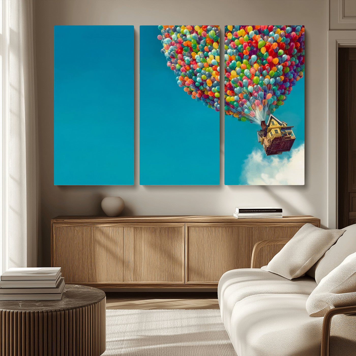 MGV-CV-48X32-3P - Carl Fredricksen, Up Movie Wall Art, Colorful Balloon House Art | Whimsical Wall Decor for Living