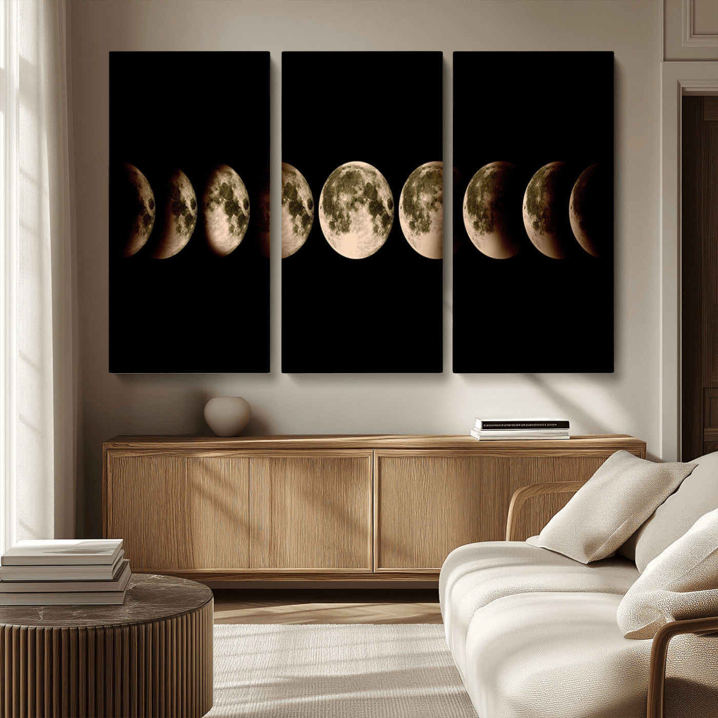 MGV-CV-48X32-3P - Phases of the Moon Wall Art | Canvas Print for Modern Wall Decor | Ready to Hang and Framed