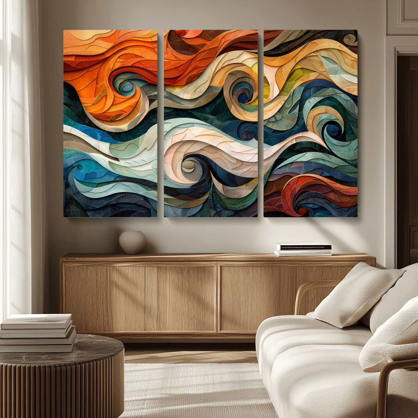 MGV-CV-48X32-3P - Abstract Wave Wall Art | Ready to Hang Framed Canvas Print | Vibrant Home Decor for Modern Spaces
