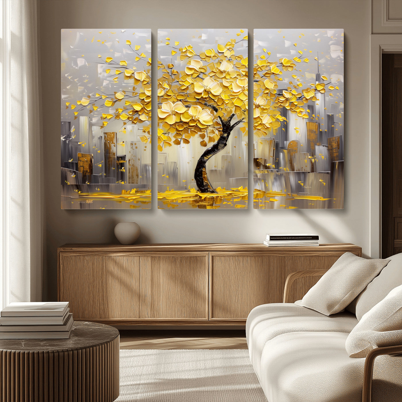 -Golden Tree Canvas Print | Abstract Wall Art for Modern Homes | Ready to Hang Framed Artwork