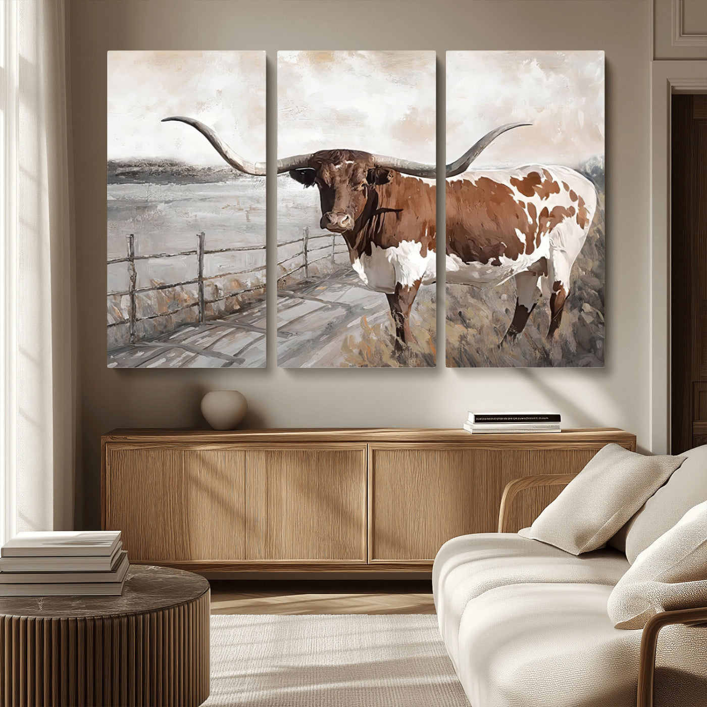 57340-MGV-CV-36X24-Vintage Texas Cow Wall Art Canvas Print, Rustic Longhorn Wall Art | Canvas Print for Farmhouse Decor