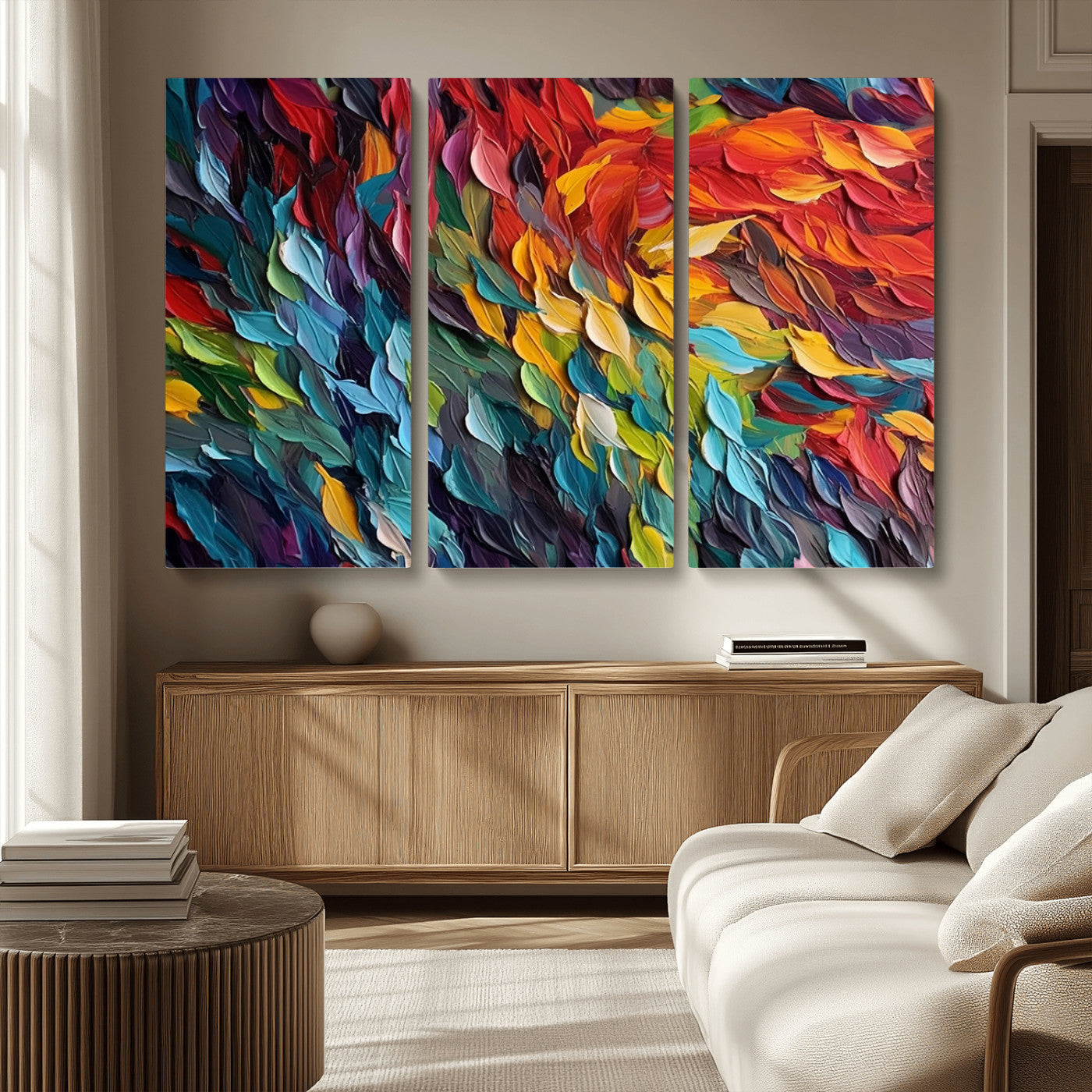 -Vibrant Abstract Leaf Wall Art Canvas Print | Bold Colorful Canvas for Living Room or Office | Ready