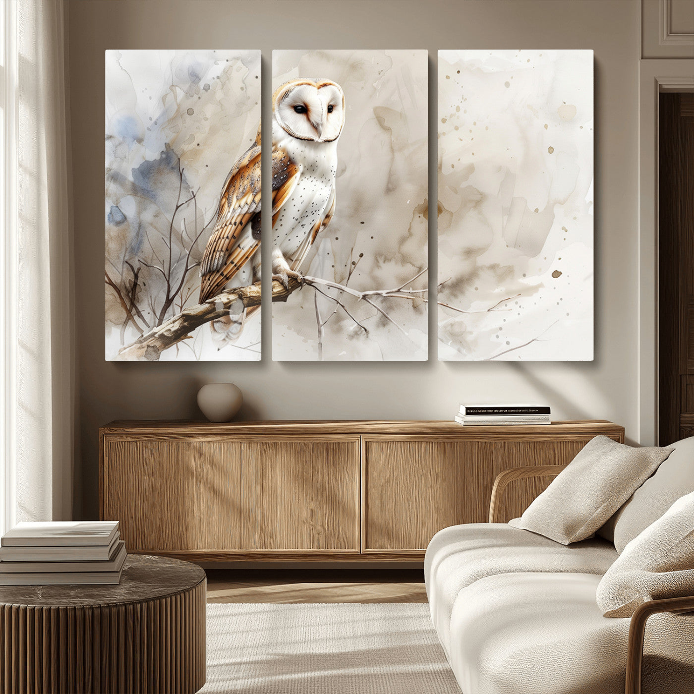 MGV-CV-48X32-3P - Barn Owl Wall Art | Watercolor Canvas Print | Perfect for Farmhouse Wall Decor | Ready to Hang