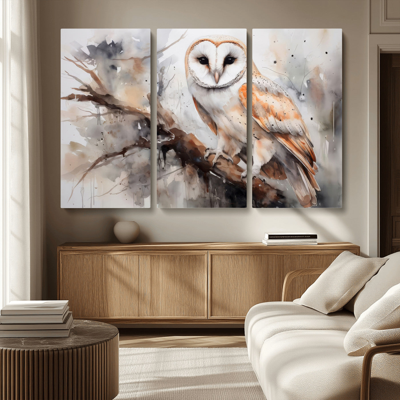 MGV-CV-48X32-3P - Barn Owl Wall Art | Watercolor Barn Owl Canvas Print | Perfect for Farmhouse Wall Decor | Ready to