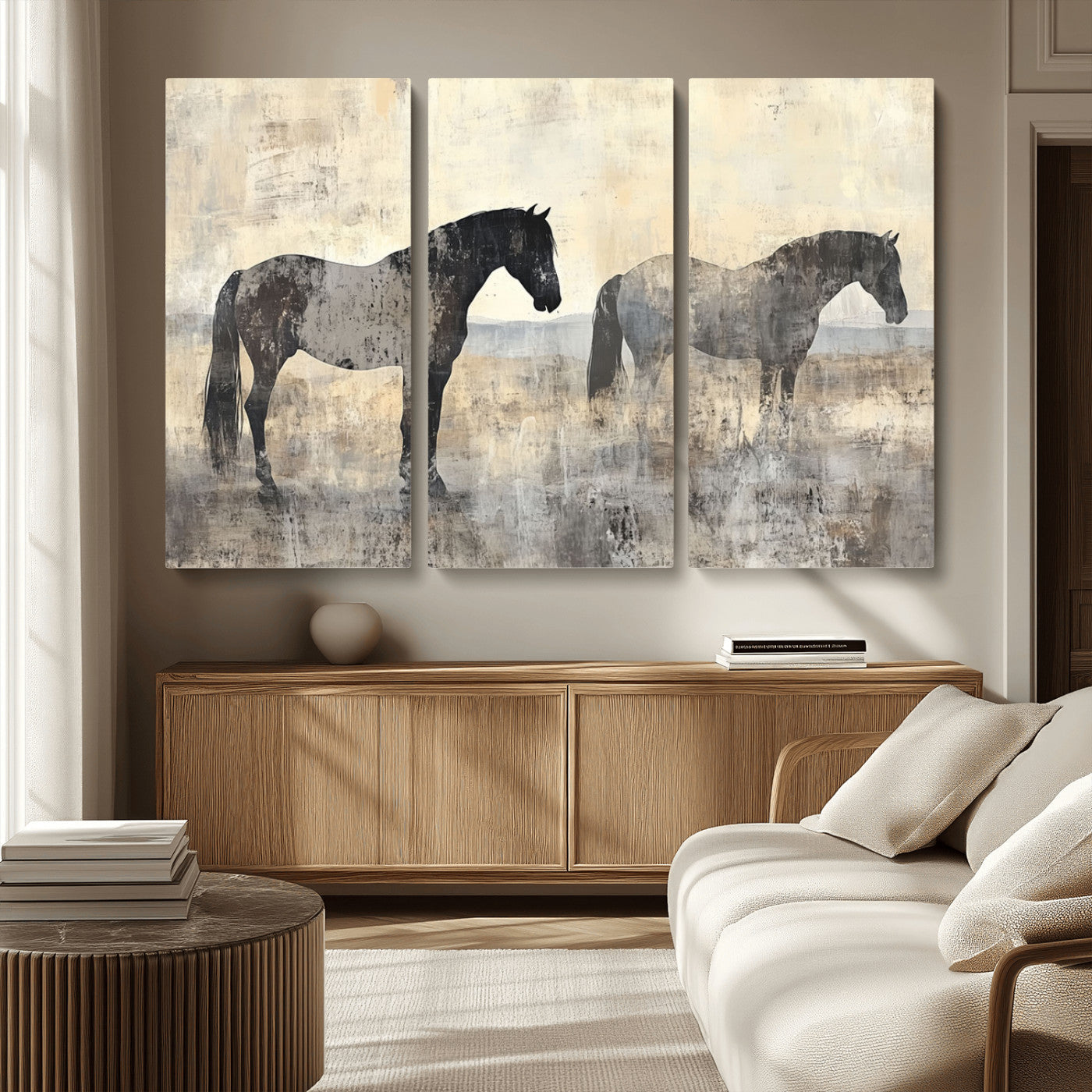 MGV-CV-48X32-3P - Vintage Horses Wall Art Canvas Print