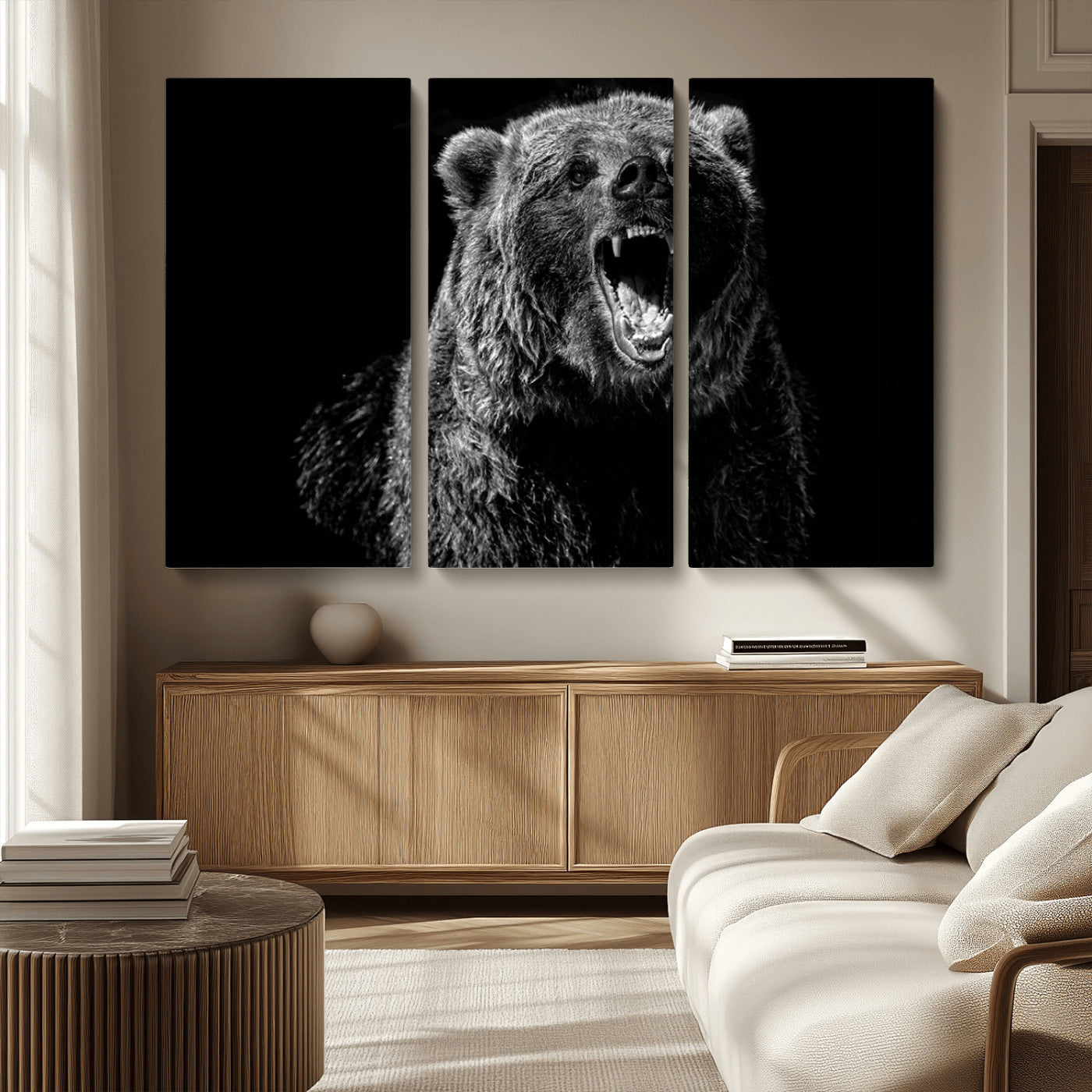 MGV-CV-48X32-3P - Bear Canvas Print | Wildlife Wall Art for Cabin Decor | Ready to Hang Framed