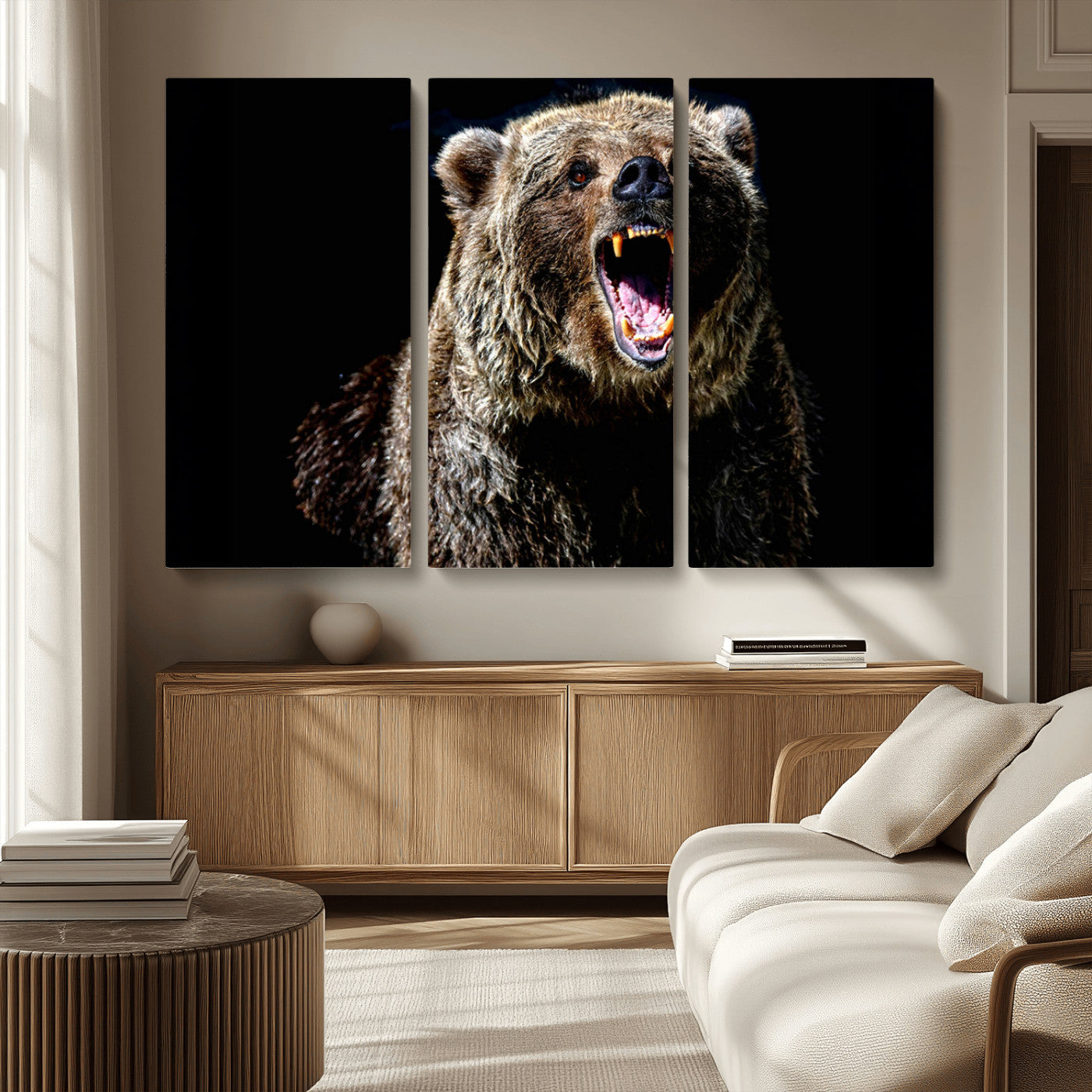 MGV-CV-48X32-3P - Grizzly Bear Canvas Print | Wildlife Wall Art for Cabin Decor | Ready to Hang Framed