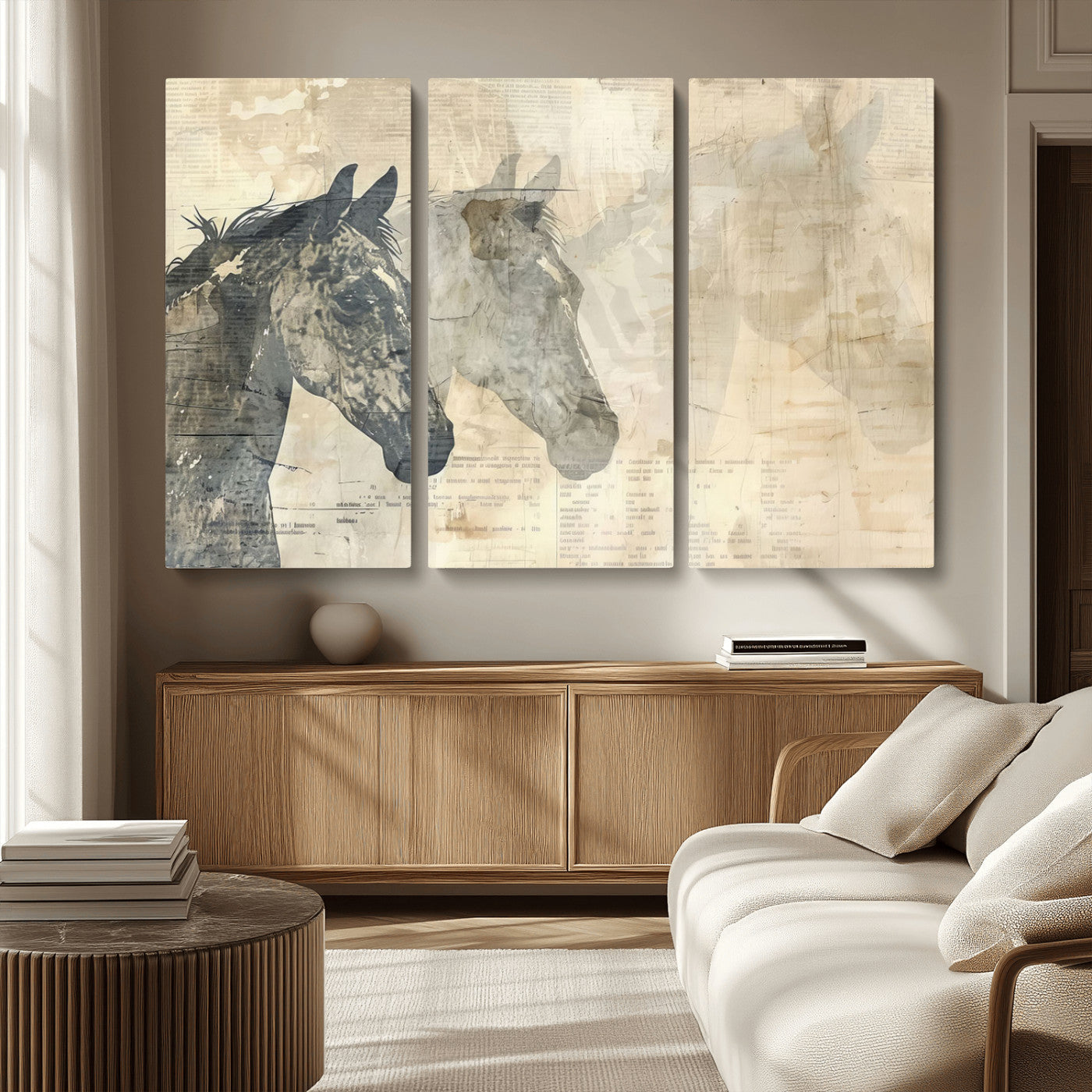 MGV-CV-48X32-3P - Abstract Horse Canvas Print | Modern Farmhouse Wall Art | Ready to Hang Framed
