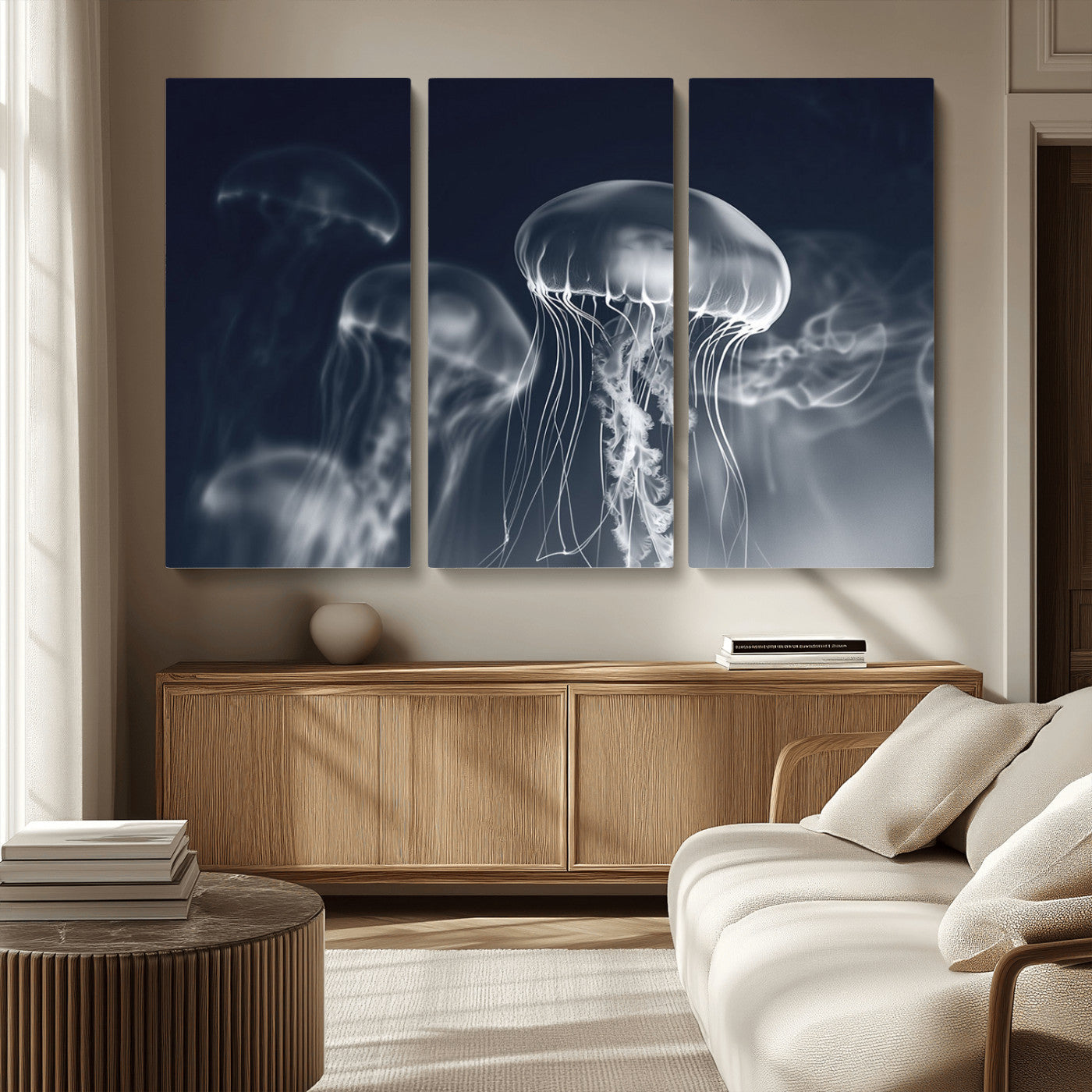 MGV-CV-48X32-3P - Jellyfish Wall Art Canvas Print, Modern Abstract Jellyfish Wall Decor