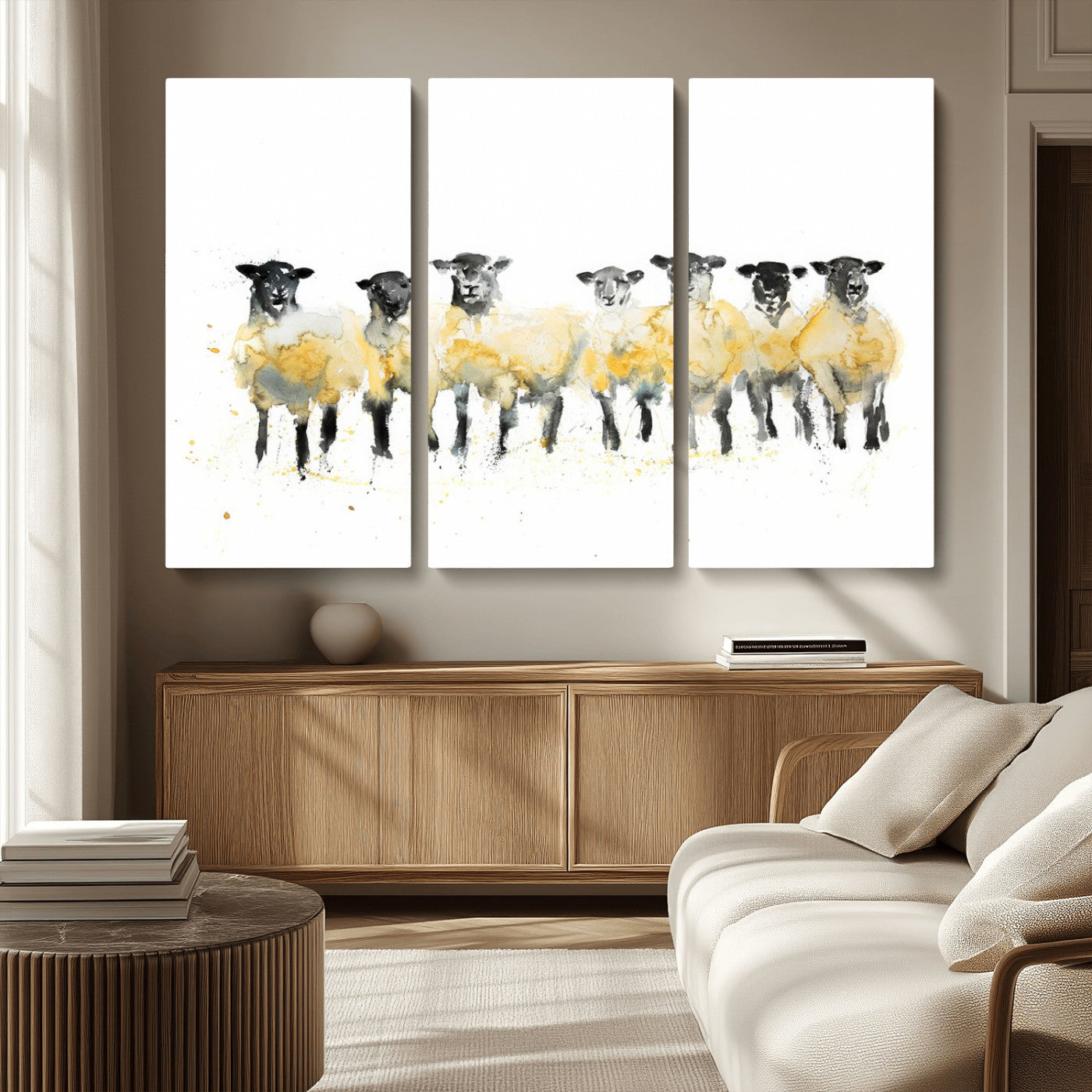 MGV-CV-48X32-3P - Farmhouse Wall Art Sheep Print | Ready to Hang Framed Canvas | Rustic Barn Decor