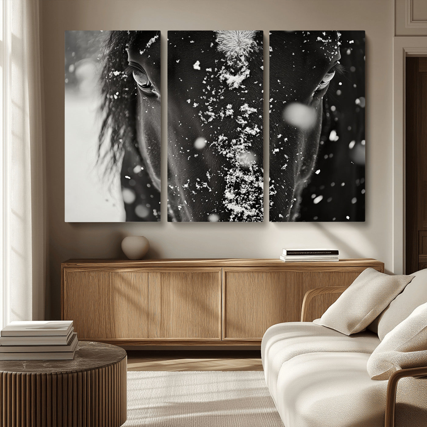MGV-CV-48X32-3P - Winter Horse Snow Wall Art Canvas Print