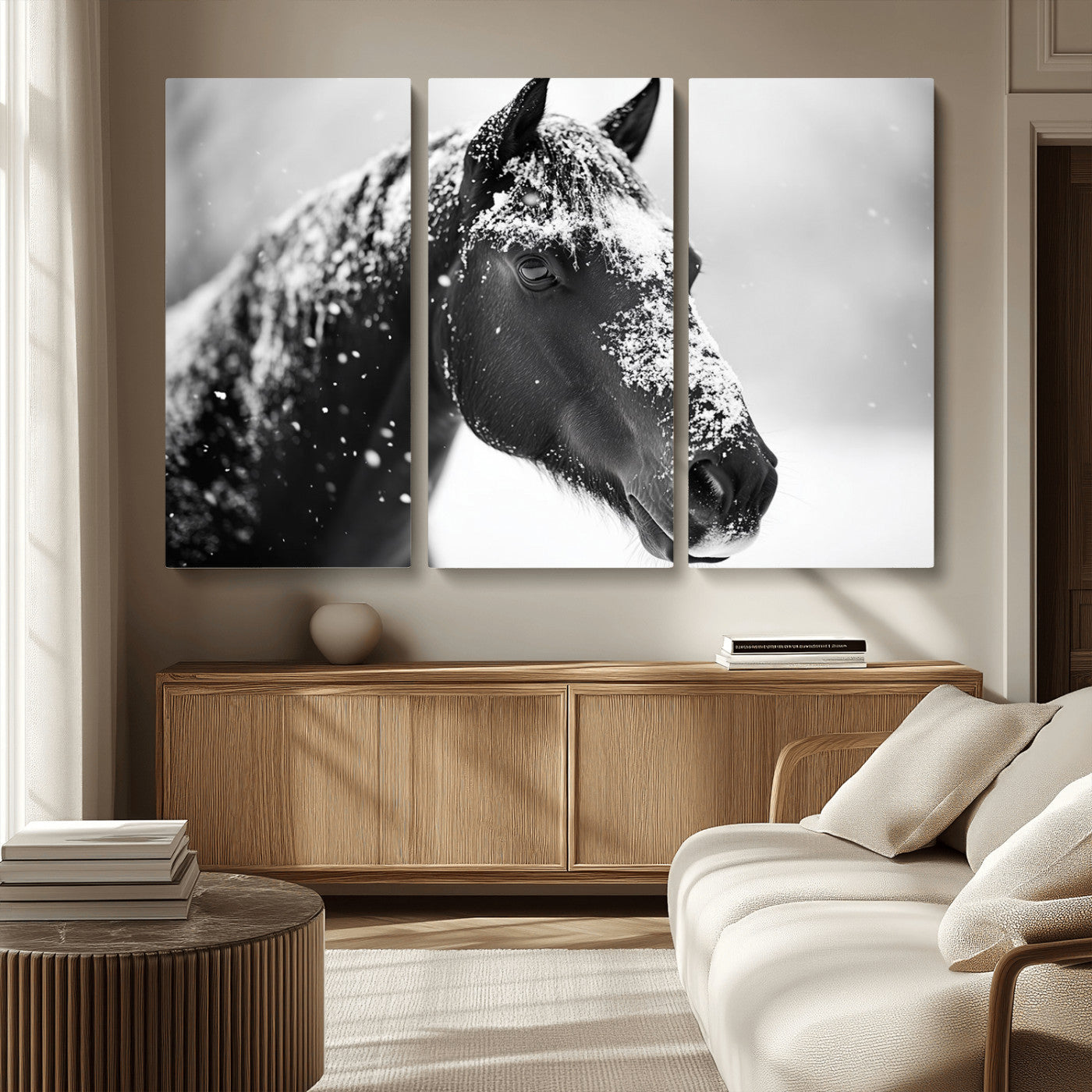 MGV-CV-48X32-3P - Horse Canvas Print - Winter Horse Snow Wall Art Canvas Print