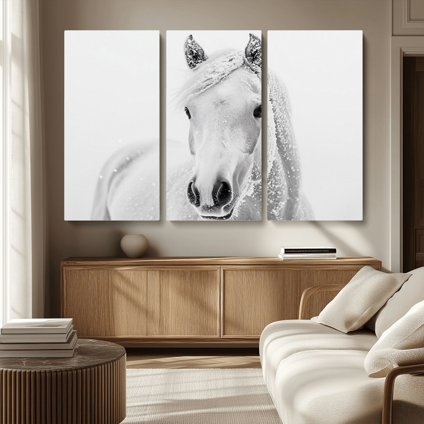 MGV-CV-48X32-3P - Majestic White Horse Wall Art | Ready to Hang and Framed | Farmhouse Wall Decor for Living Room