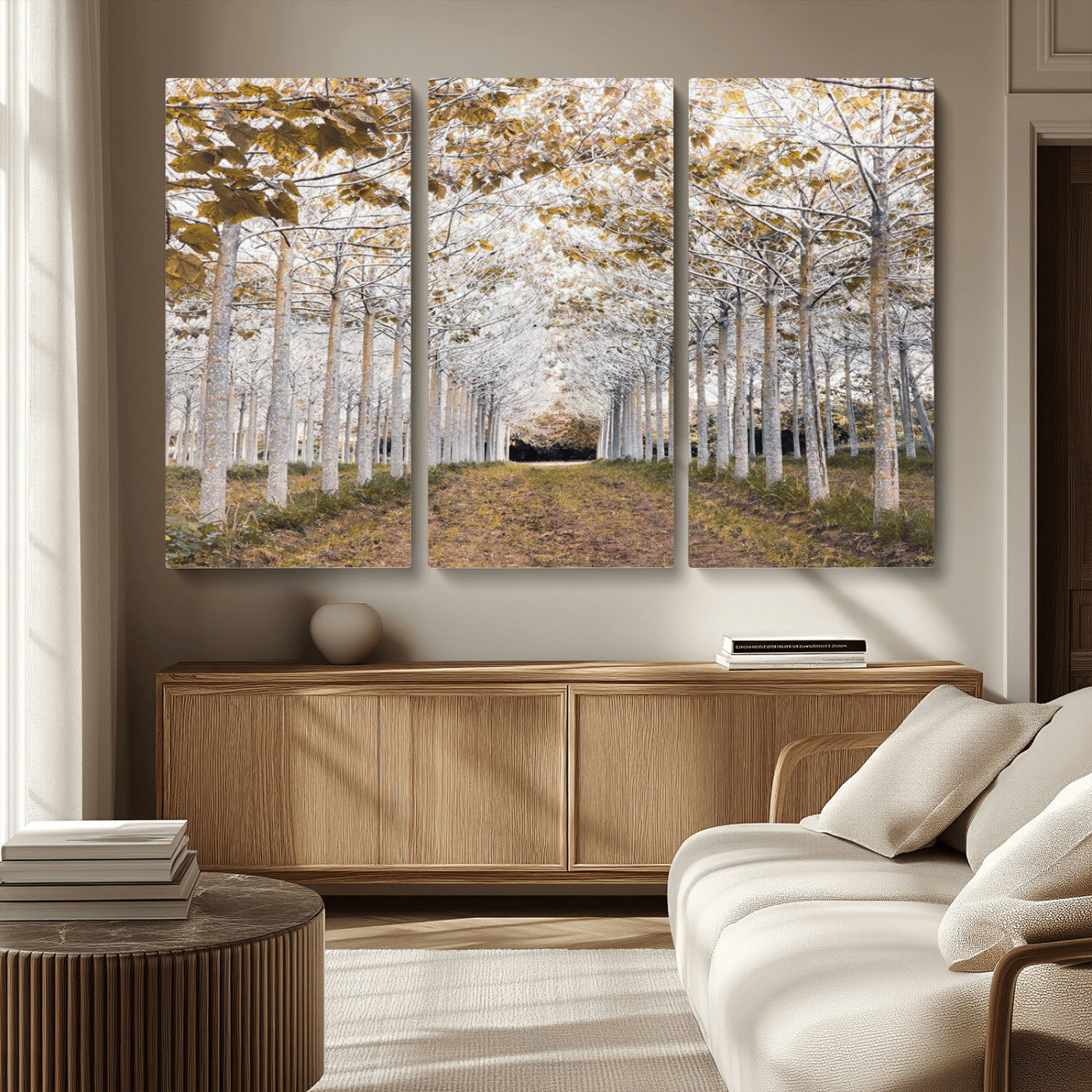 MGV-CV-48X32-3P - Forest Grove Wall Art | Serene Pathway Canvas Print | Ready to Hang and Framed Nature Wall Decor for