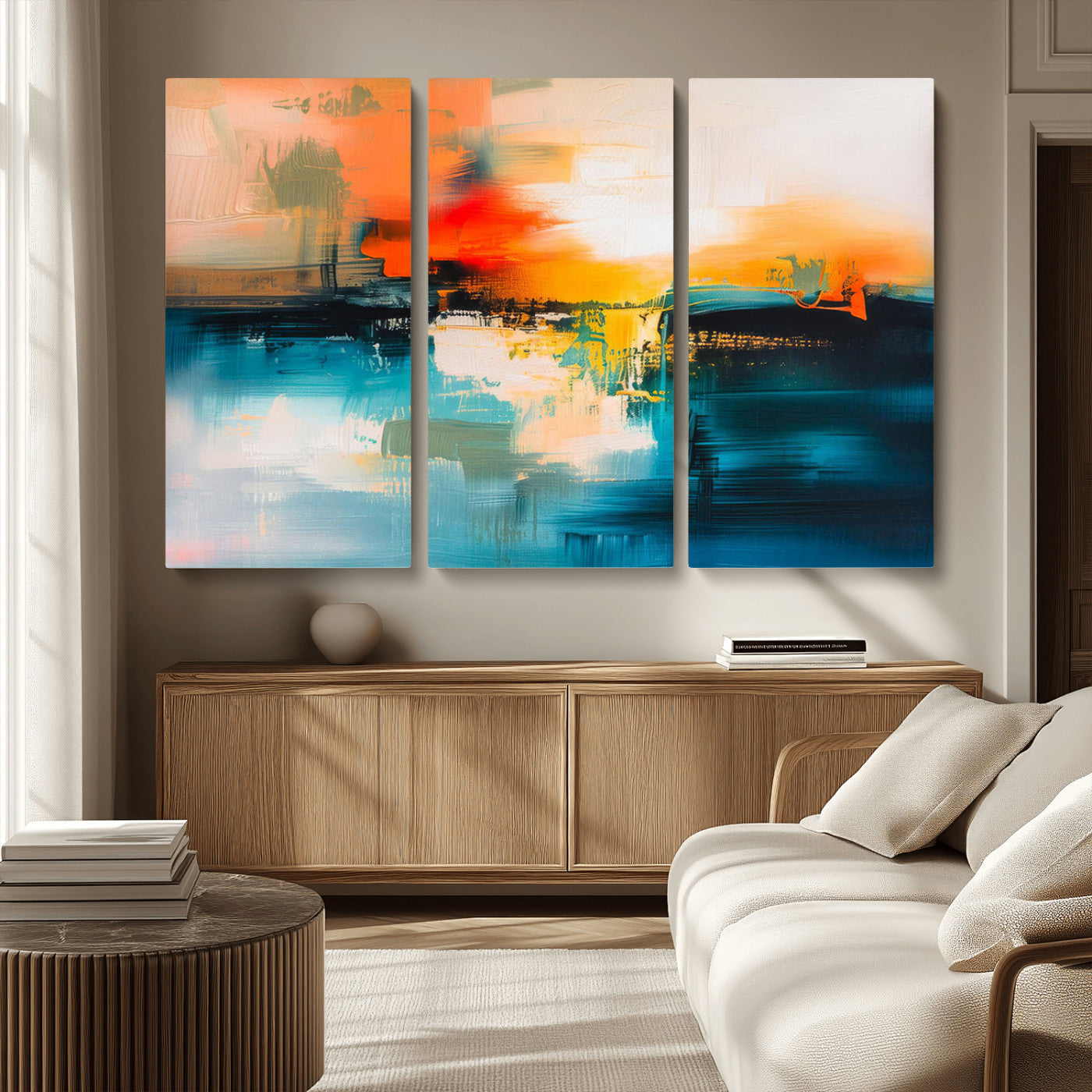 MGV-CV-48X32-3P - Colorful Abstract Wall Art | Bold Modern Canvas Print | Ready to Hang and Framed for Living Room or