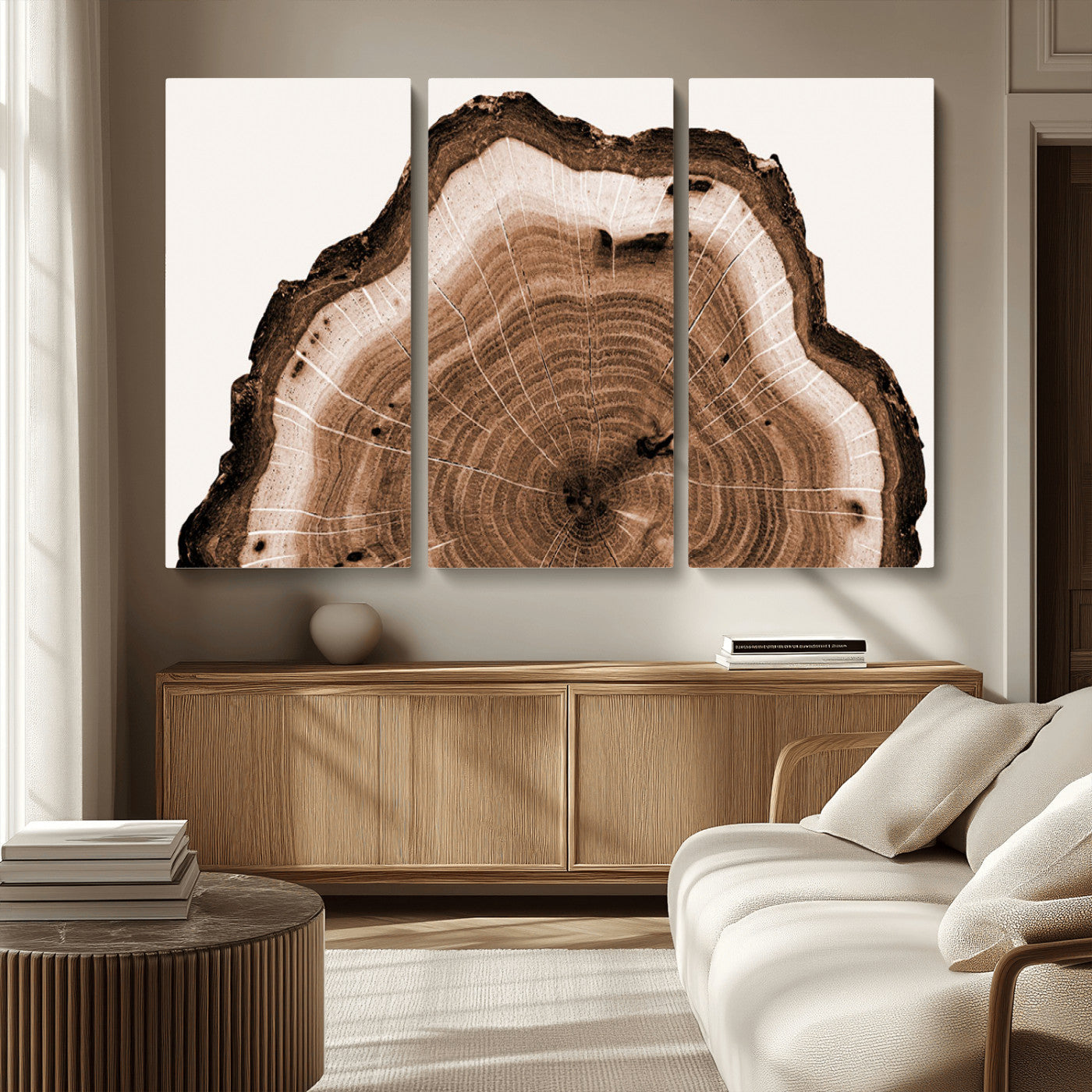 45195-MGV-CV-36X24-Rustic Wood Rings Wall Art | Nature-Inspired Tree Ring Canvas Print | Ready to Hang and Framed for
