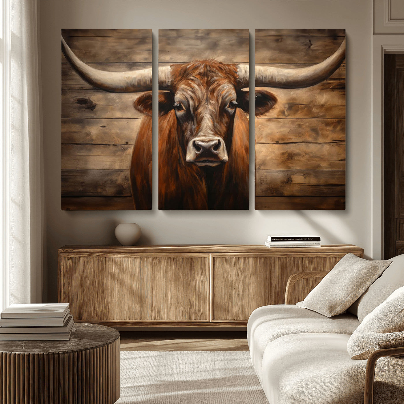 77556-MGV-CV-36X24-Longhorn Bull Wall Art | Canvas Print | Ready to Hang | Rustic Farmhouse Wall Decor | Western Barn