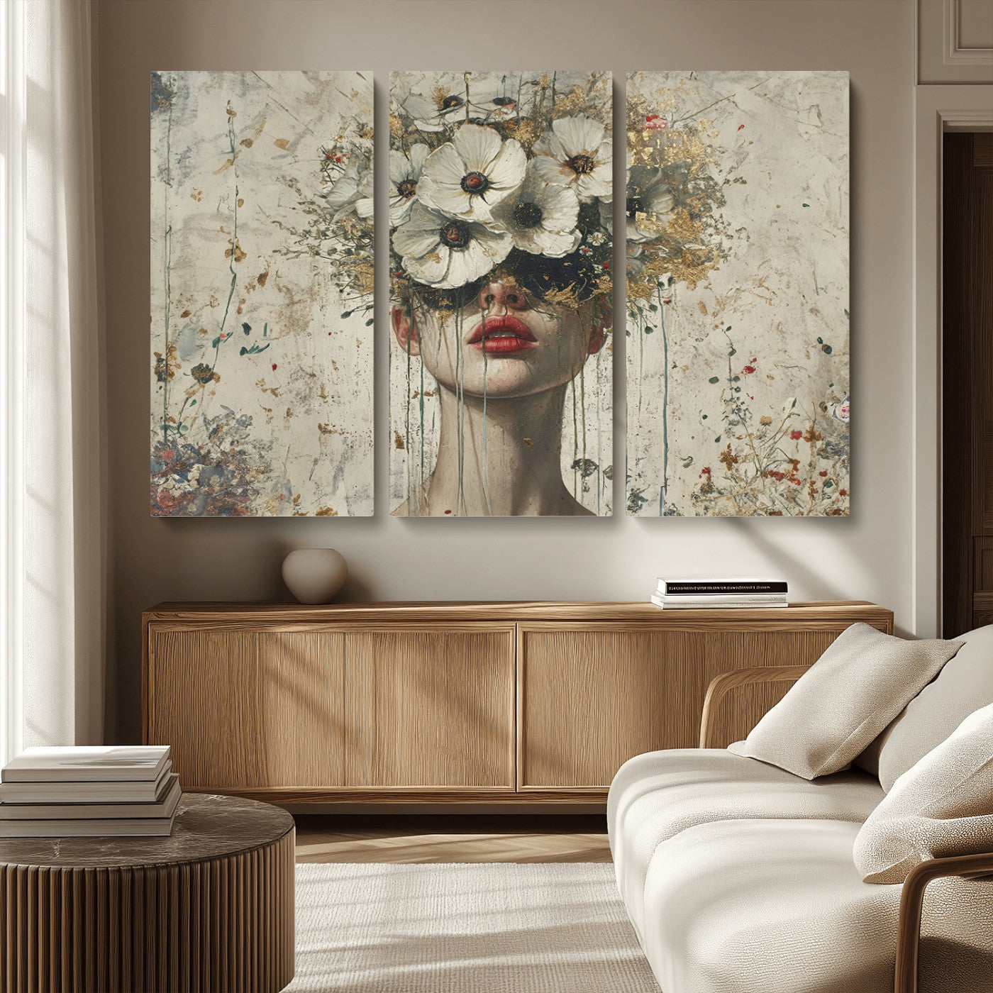 MGV-CV-48X32-3P - Abstract Floral Women Patel Wall Art Canvas Print