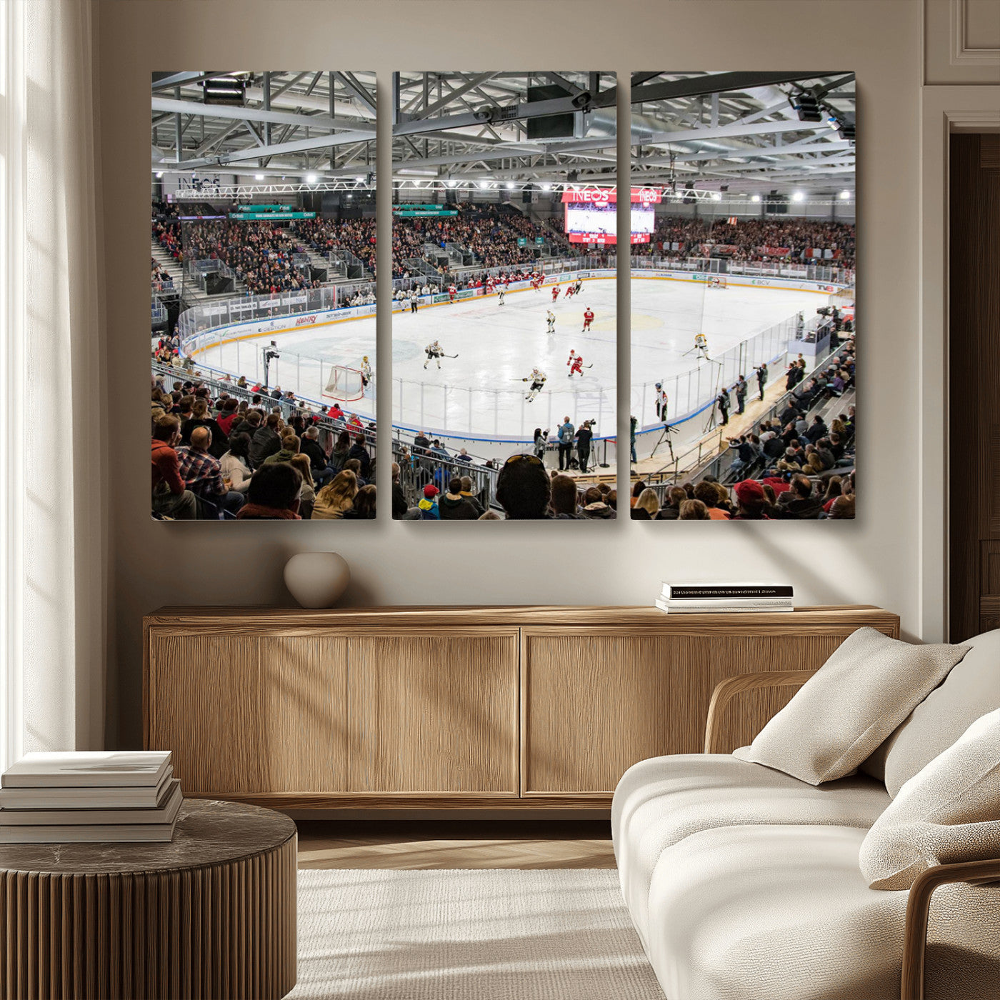 MGV-CV-48X32-3P - Lausanne Arena Ice Hockey Stadium Wall Art Canvas Print, Framed Lausanne Arena Ice Hockey Canvas