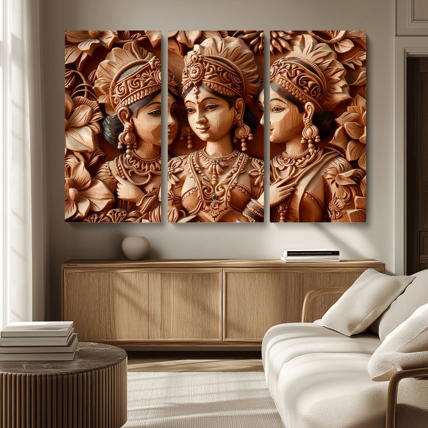 MGV-CV-48X32-3P - Indian Woman Statue Wall Art Canvas Print