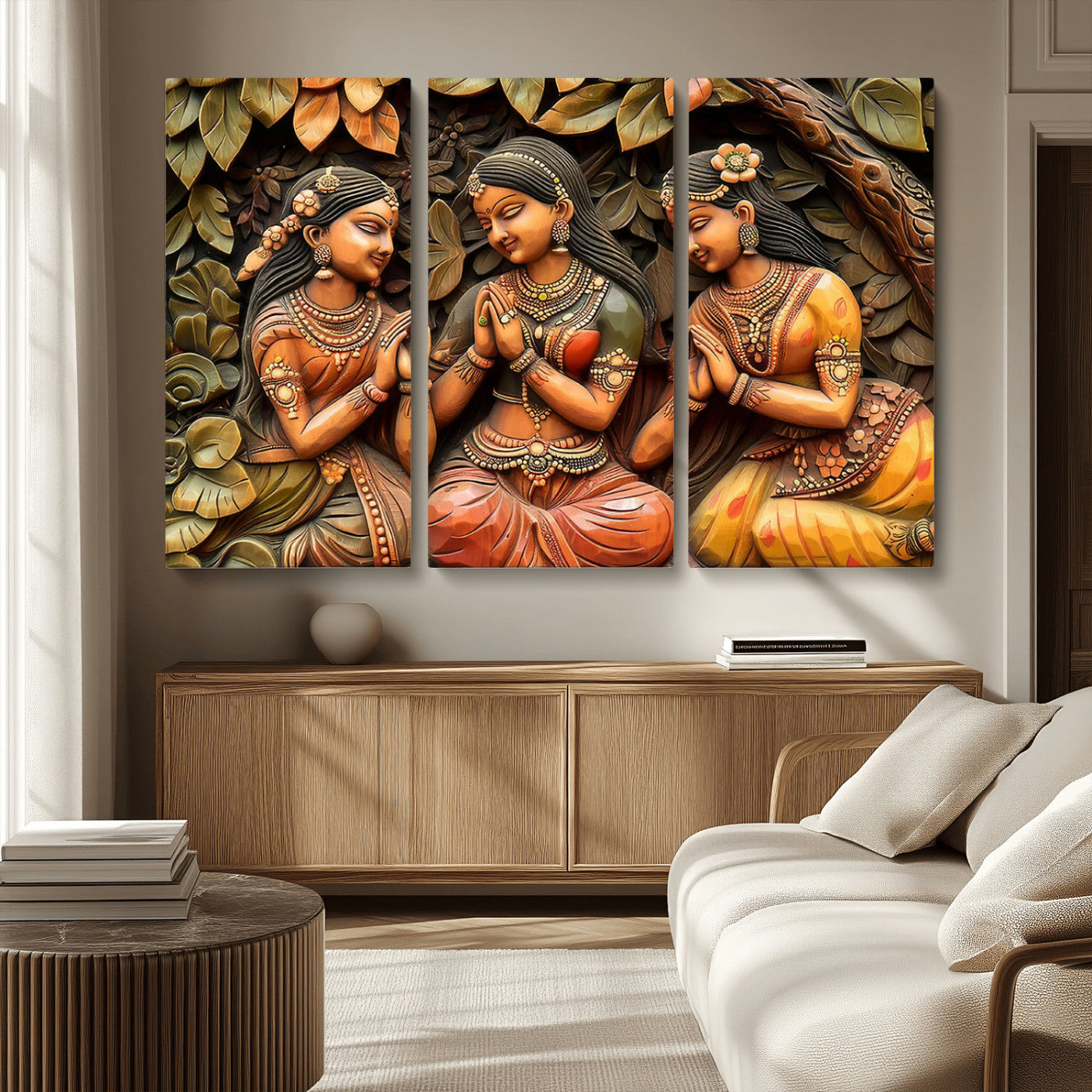 MGV-CV-48X32-3P - Indian Woman Statue Wall Art Canvas Print