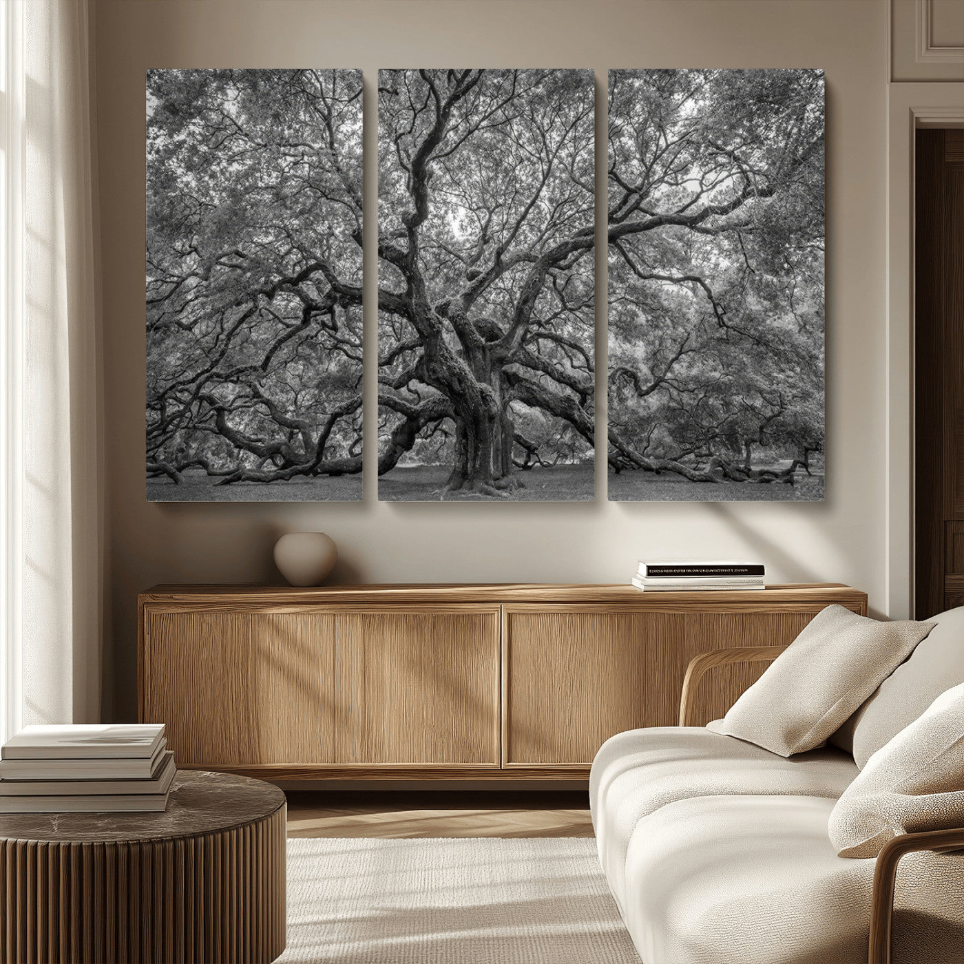 97240-MGV-CV-36X24-Majestic Angel Oak Tree Black and White Canvas Print – Multi Panel Wall Art, Giclée Print, Ready to