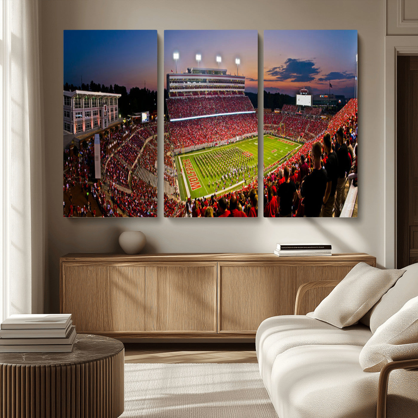 MGV-CV-48X32-3P - NC State Wolfpack Football Team Print - Raleigh Carter-Finley Stadium Wall Art Canvas Print