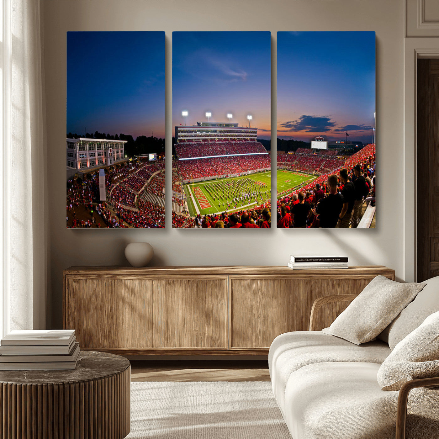 MGV-CV-48X32-3P - NC State Wolfpack Football Team Print - Raleigh Carter-Finley Stadium Wall Art Canvas Print