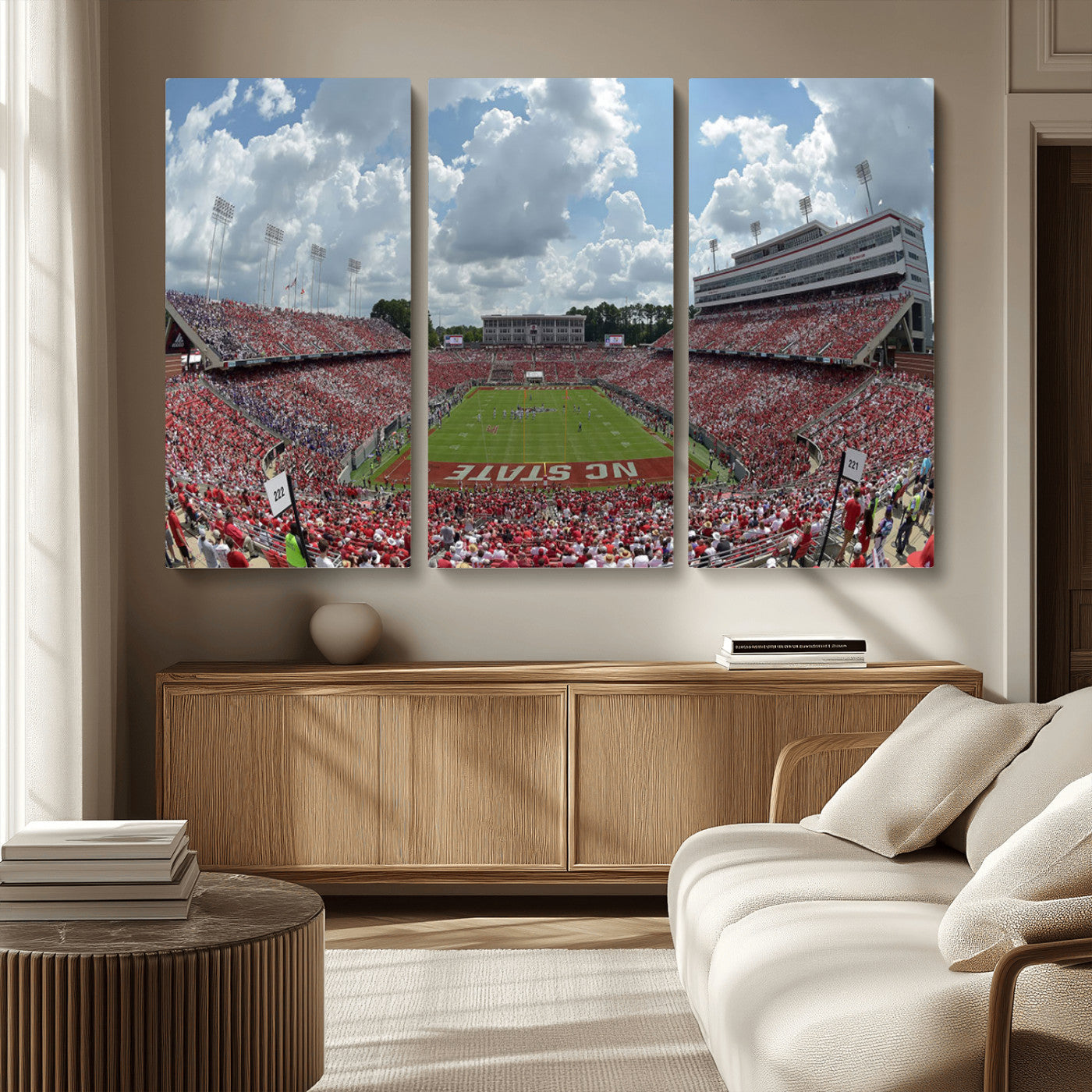 MGV-CV-48X32-3P - NC State Wolfpack Football Team Print Canvas- Raleigh Carter-Finley Stadium Wall Art Canvas Print