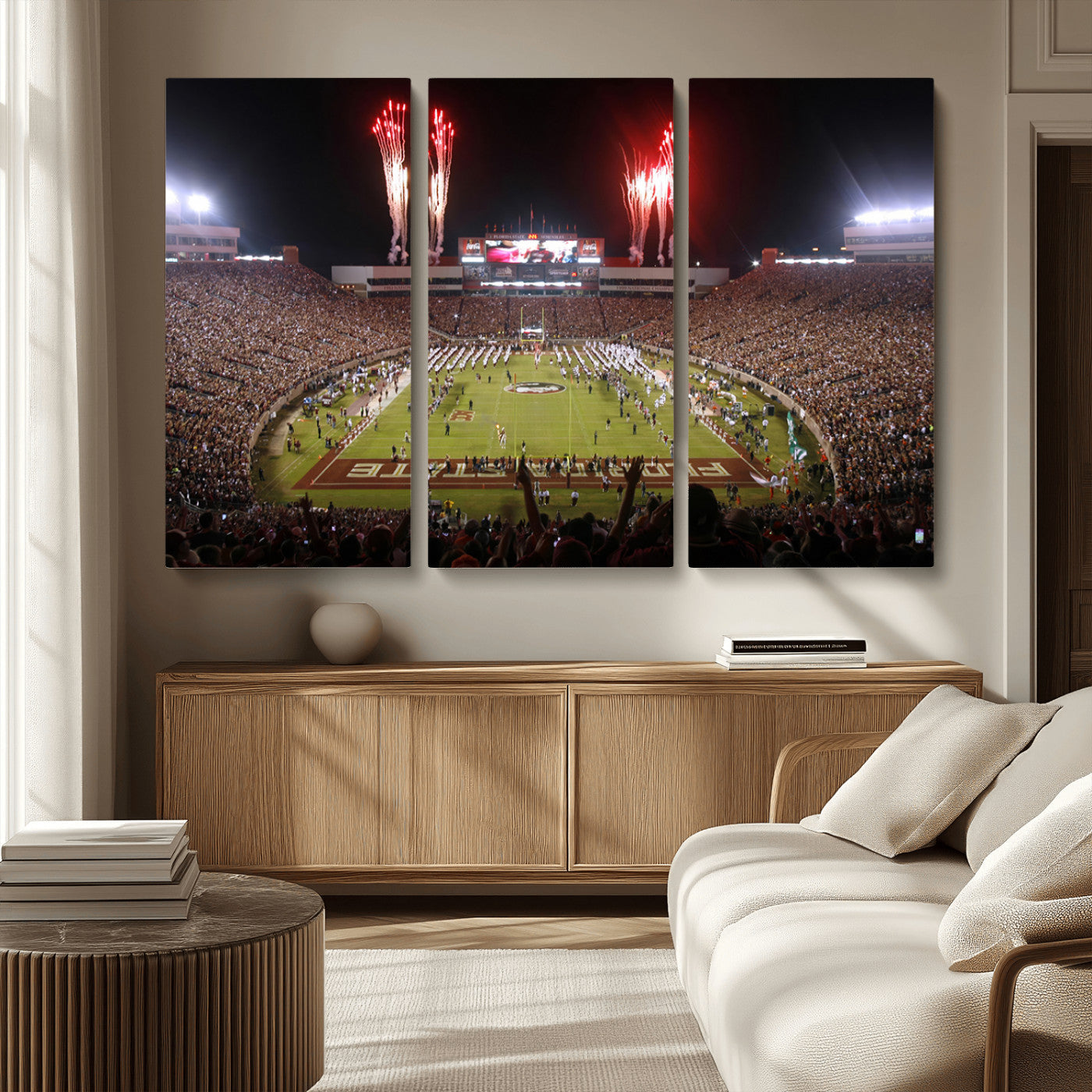 MGV-CV-48X32-3P - Framed Florida State Seminoles Football Team Print - Tallahassee Doak Campbell Stadium Wall Art