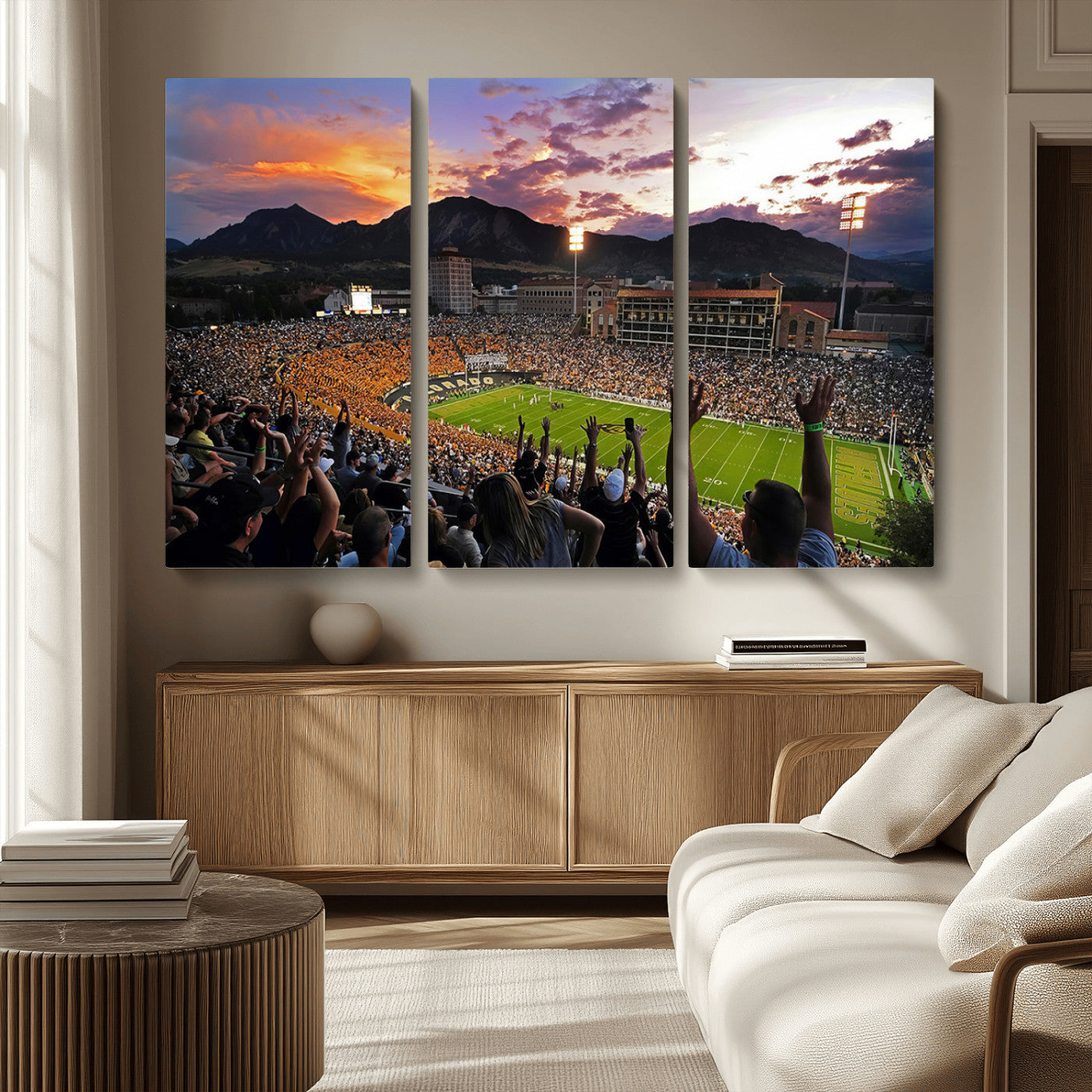 MGV-CV-48X32-3P - Framed Colorado Buffaloes Football Team Print - Boulder Folsom Field Stadium Wall Art Canvas Print