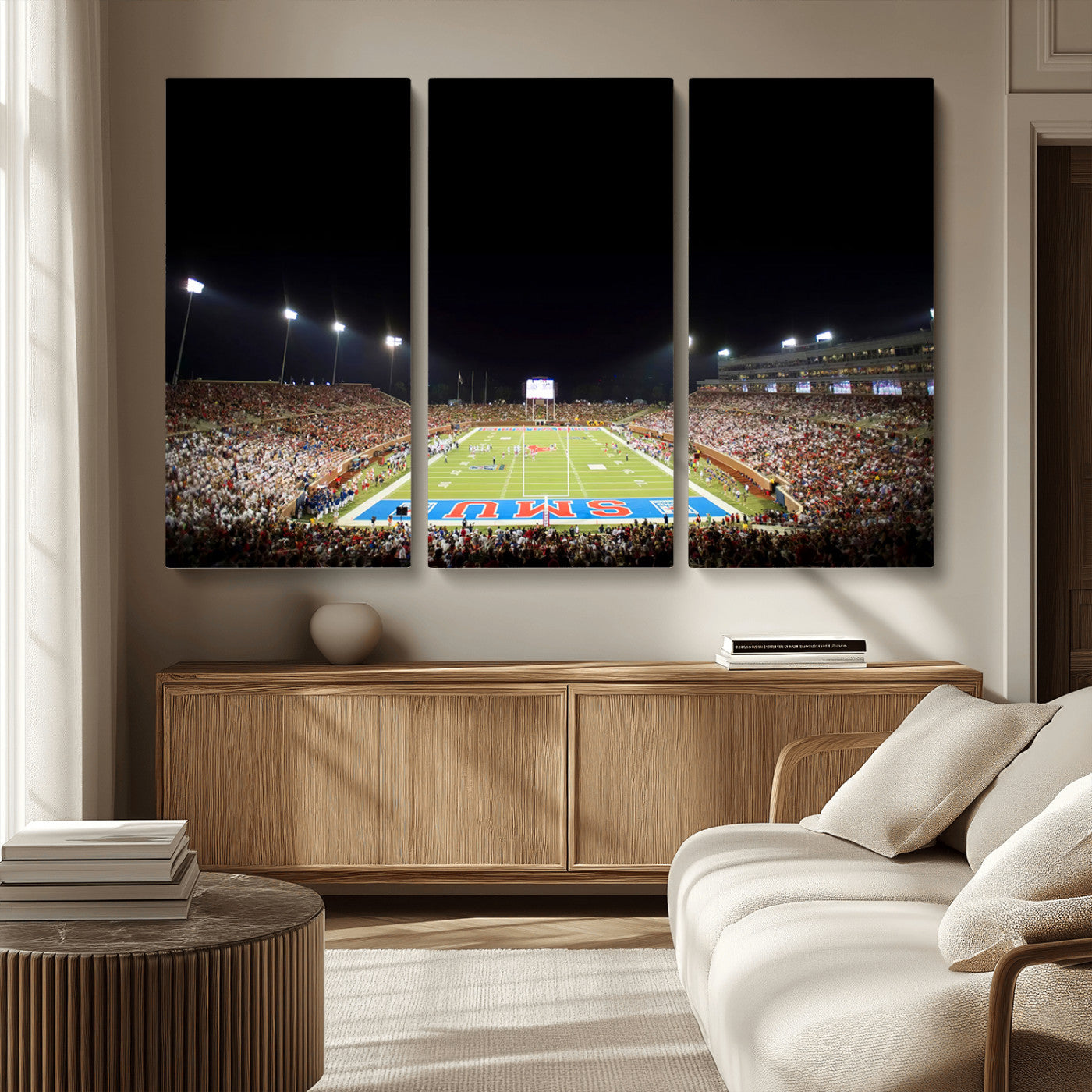 MGV-CV-48X32-3P - SMU Mustangs Football Team Print - Dallas Gerald J. Ford Stadium Wall Art Canvas Print