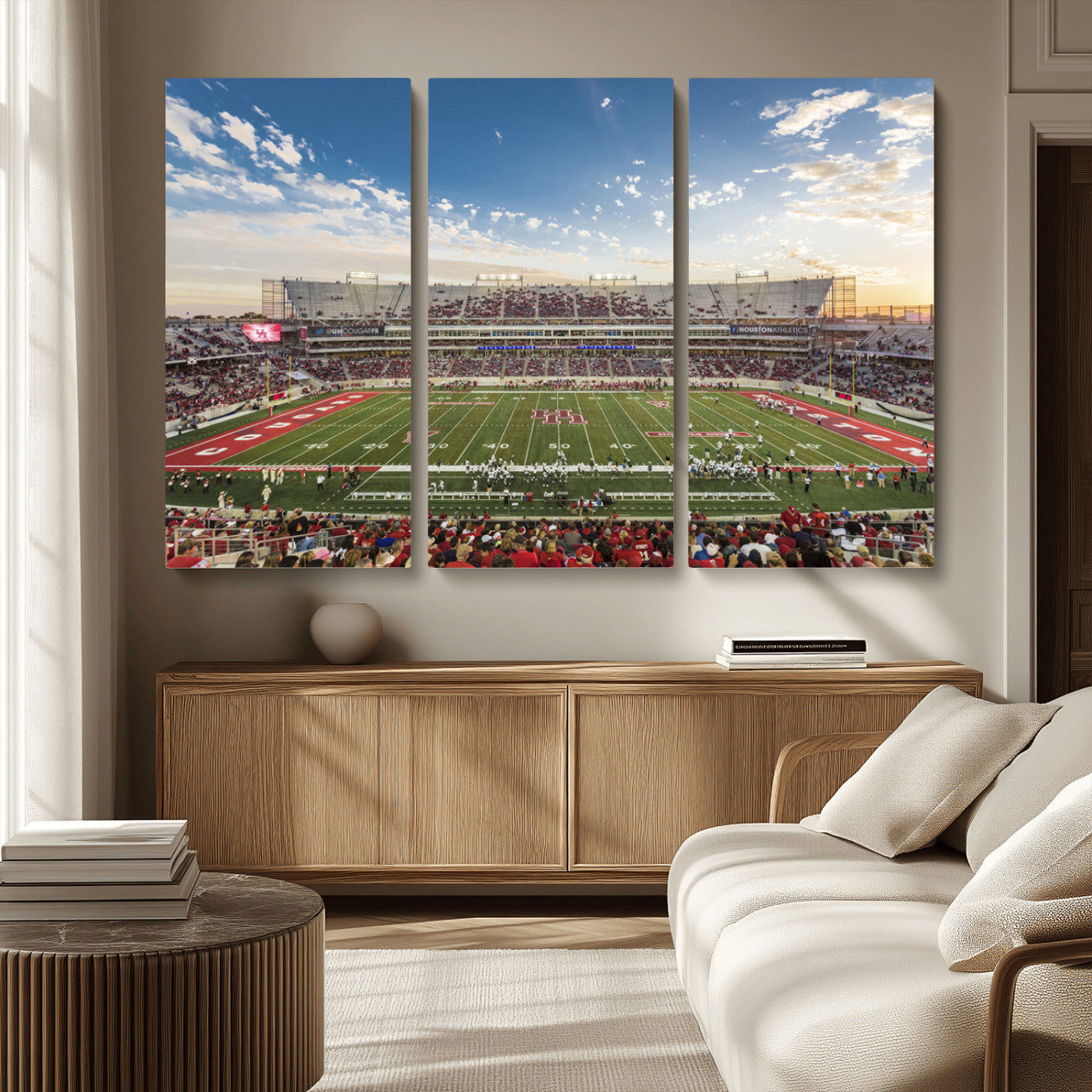 MGV-CV-48X32-3P - Framed Houston Cougars Football Team Print - Houston TDECU Stadium Wall Art Canvas Print